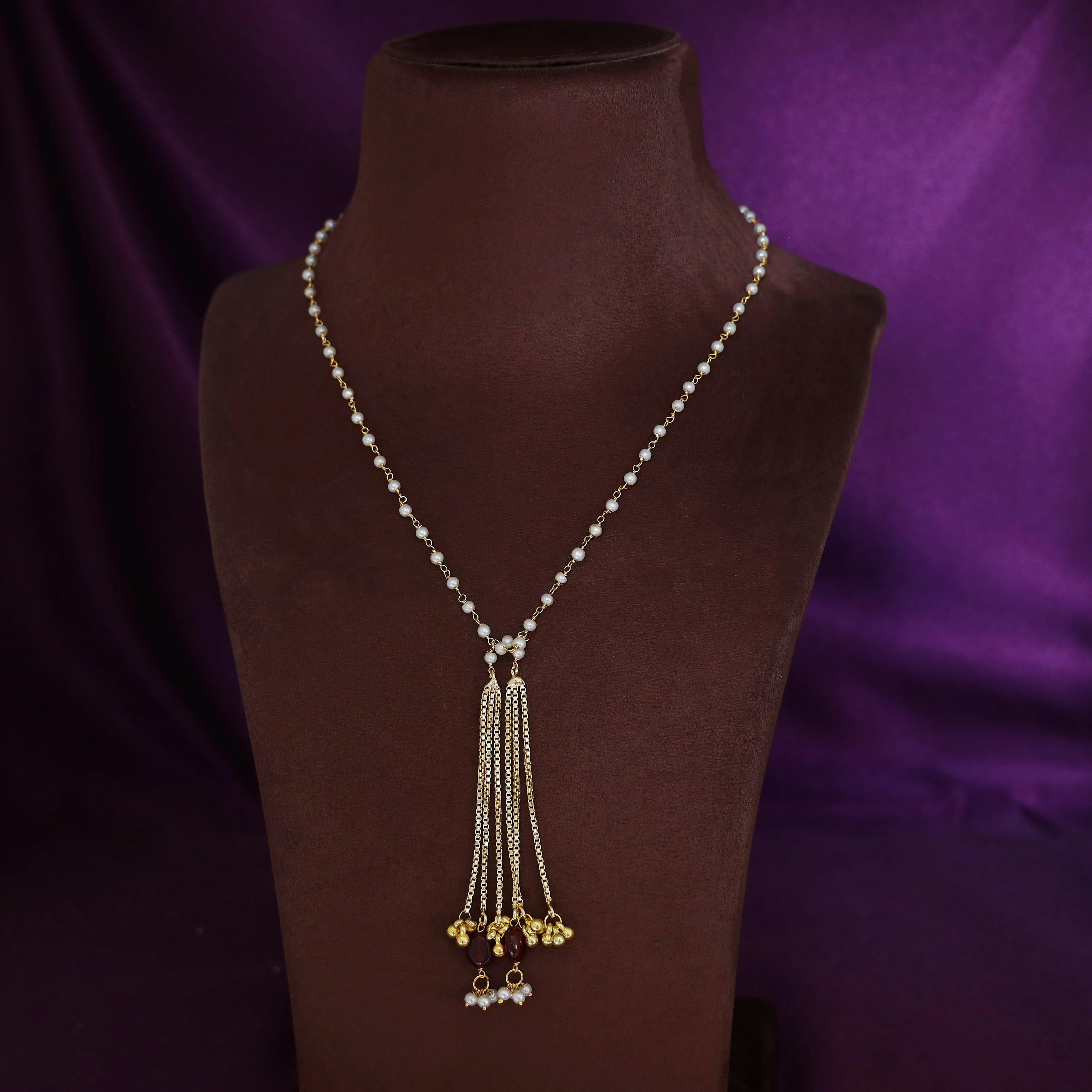 Kiara Pearl Simple Chain Ghunguroo Neckpiece - Image 3