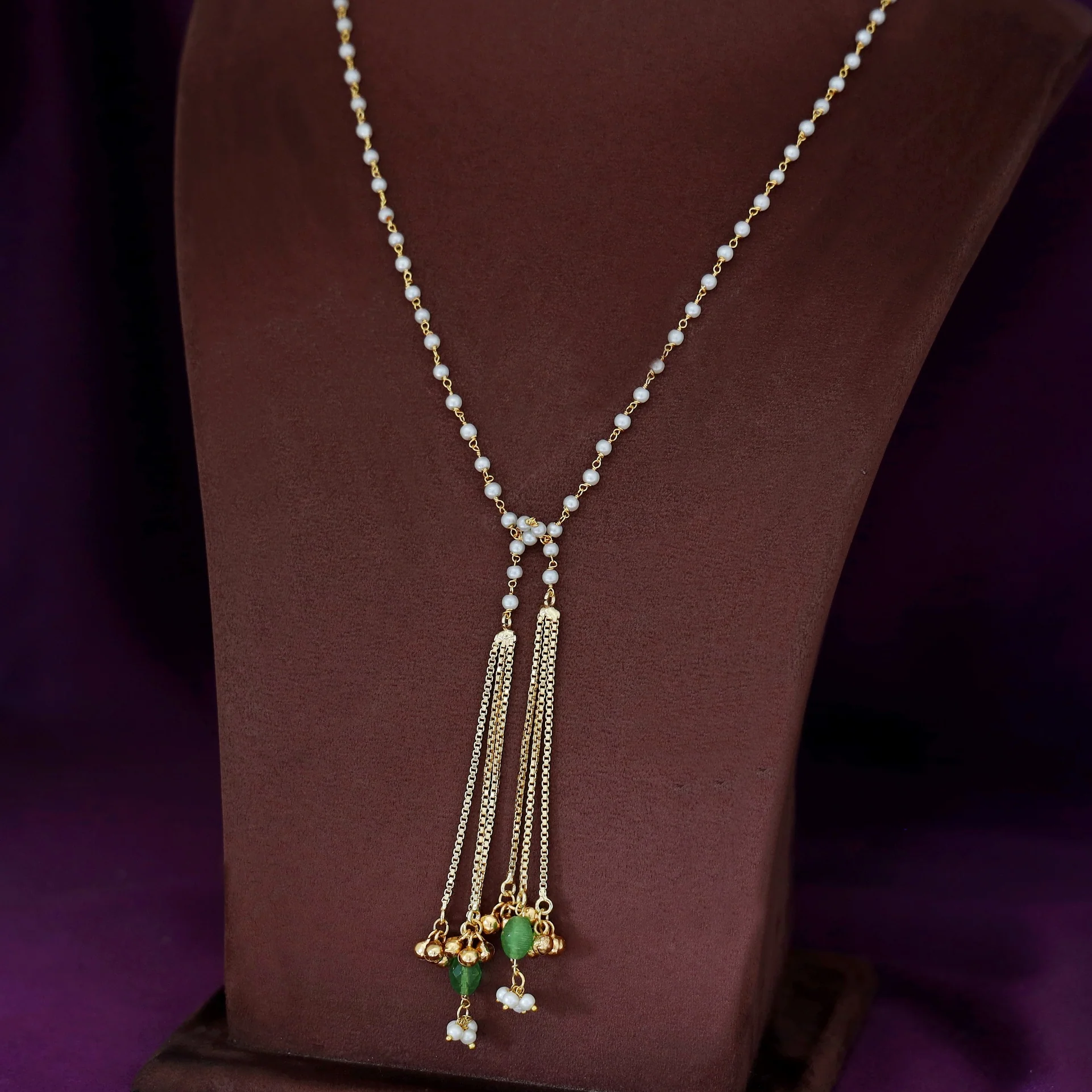 Kiara Pearl Simple Chain Ghunguroo Neckpiece - Image 5