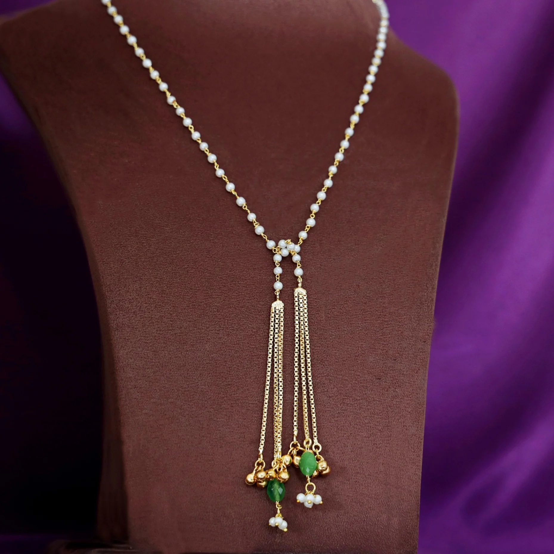 Kiara Pearl Simple Chain Ghunguroo Neckpiece - Image 6