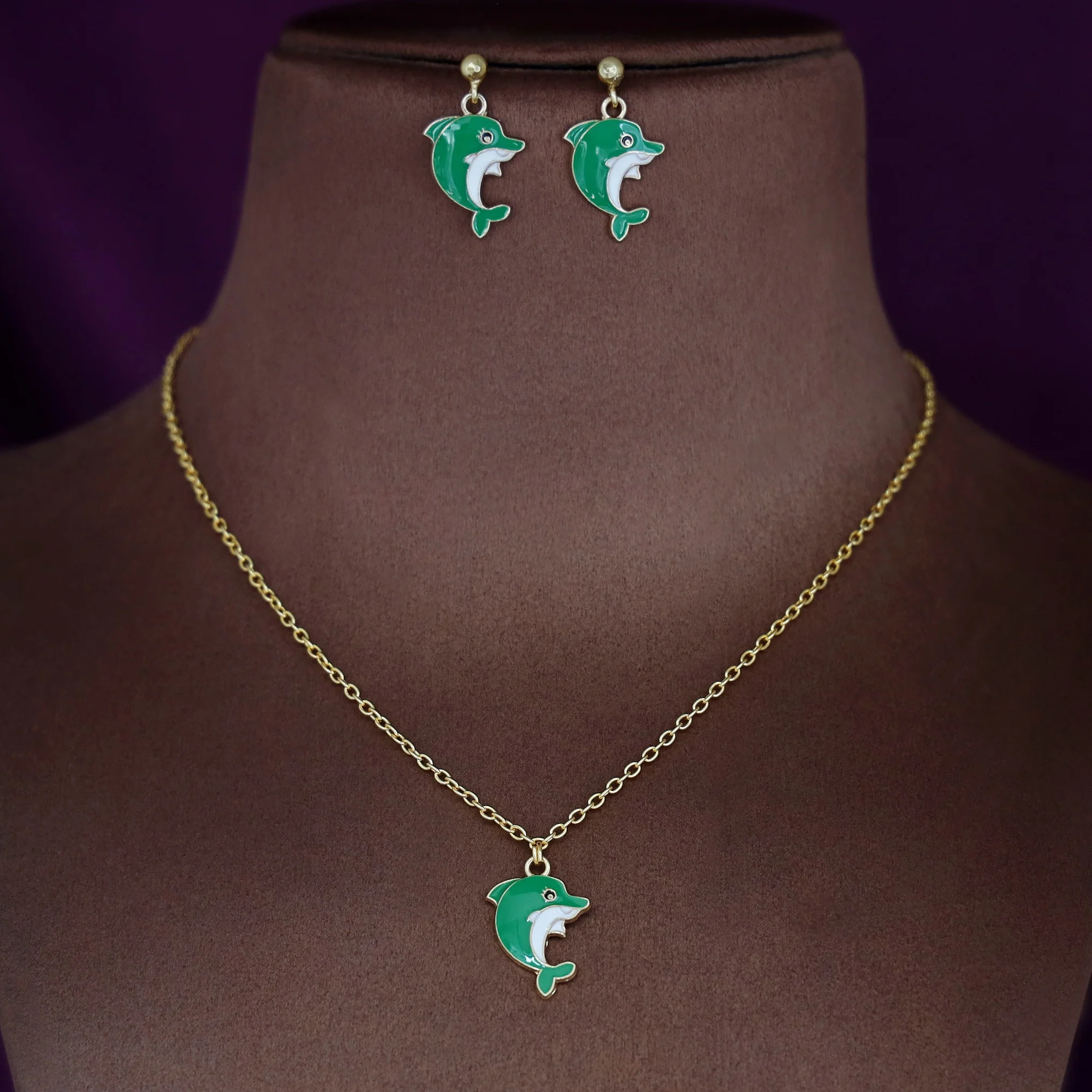 Kids Charm Tiny Dolphin Neckpiece With Earring - Image 3