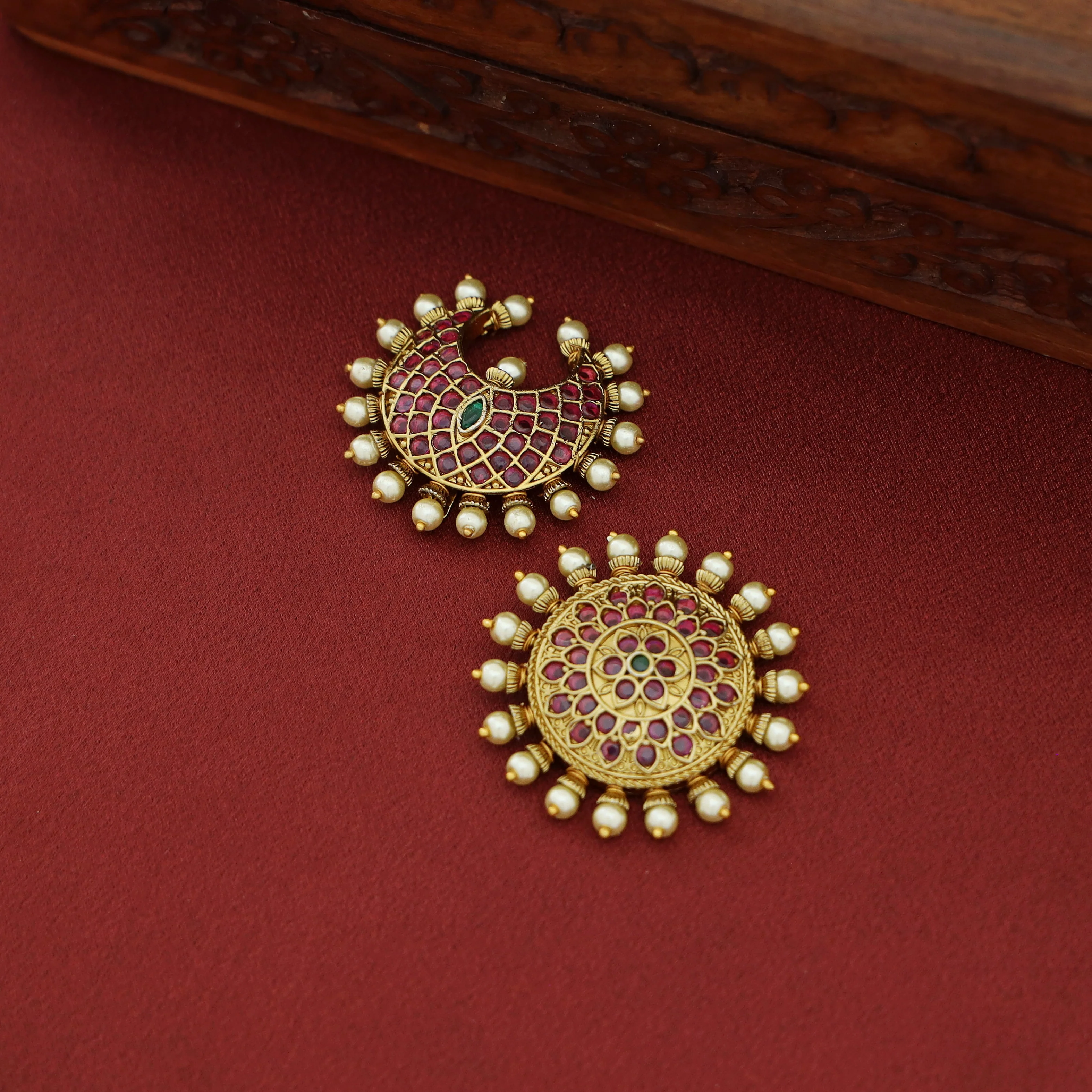 Kihara Floral Pearl Sun And Moon Hair Brooch ( Set Of 2 ) - Image 3