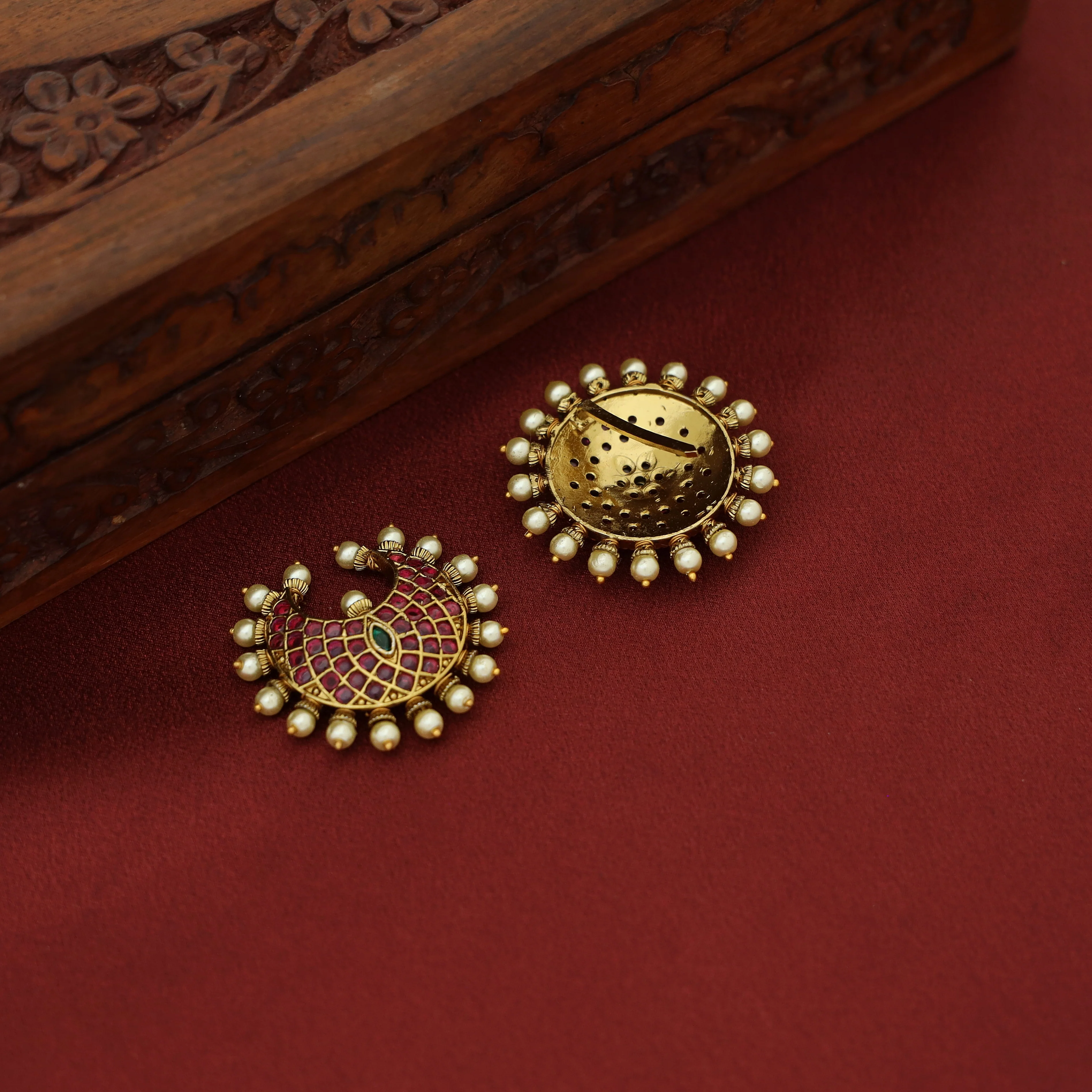 Kihara Floral Pearl Sun And Moon Hair Brooch ( Set Of 2 ) - Image 4