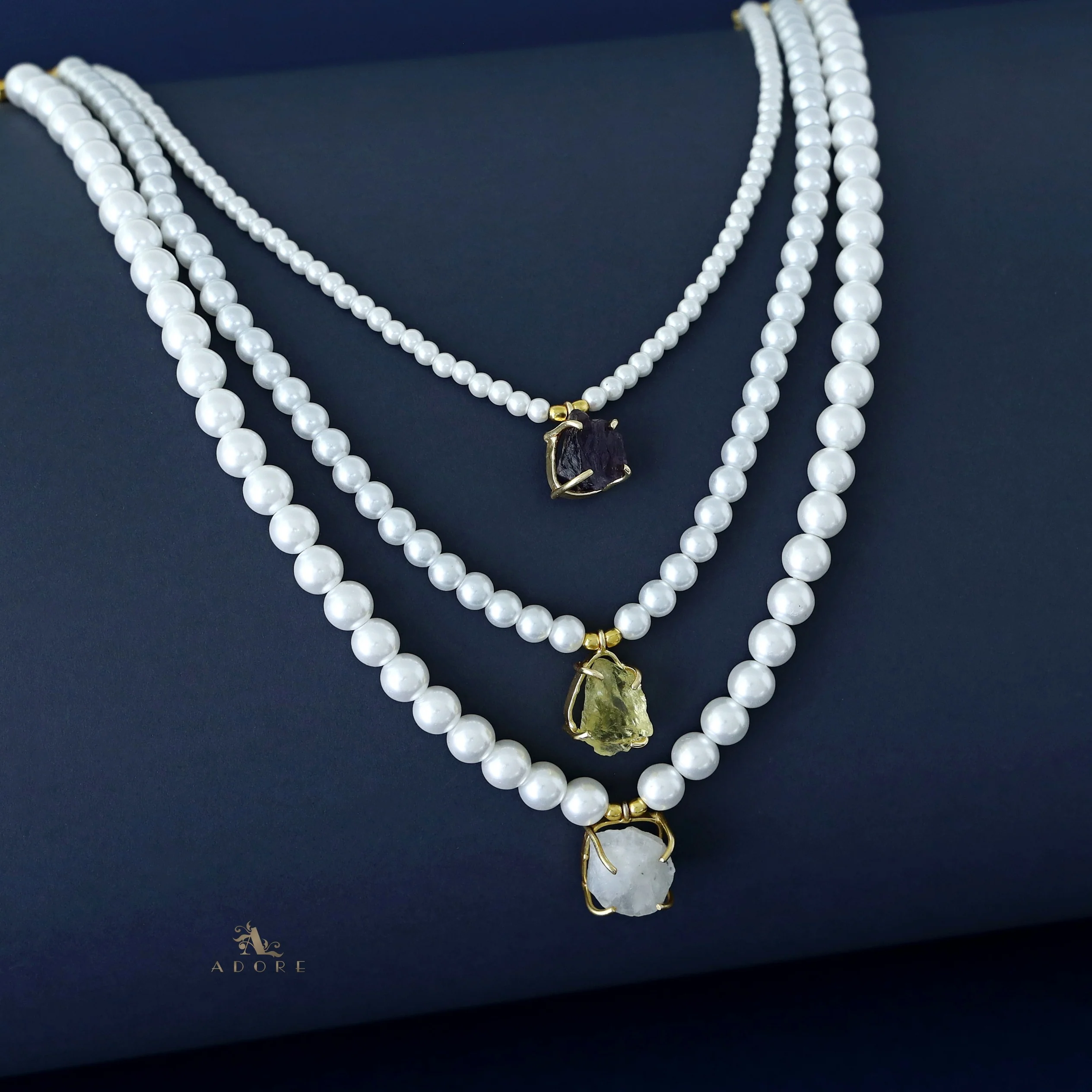 Kimora 3 Layer Raw Stone Pearl Neckpiece - Image 2