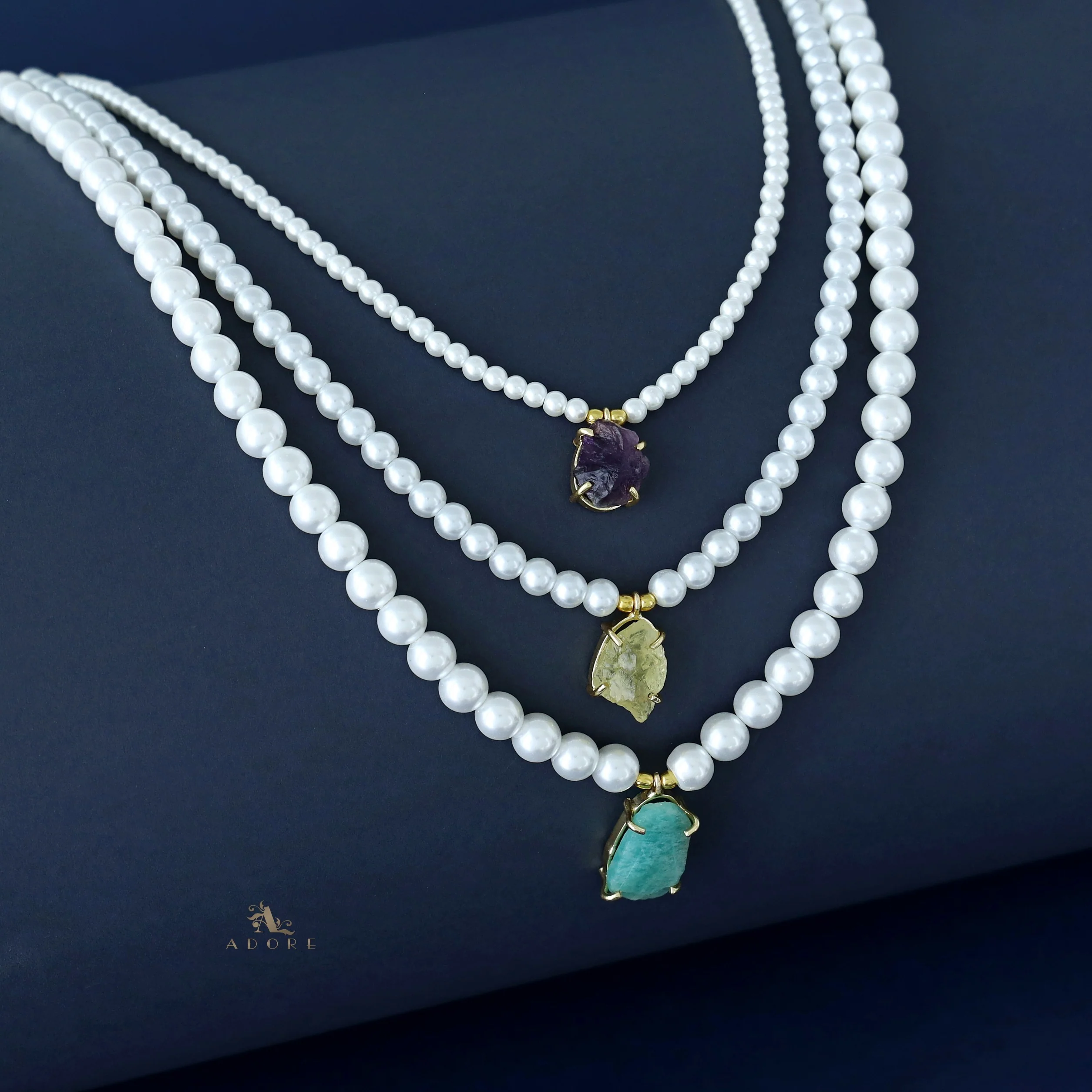 Kimora 3 Layer Raw Stone Pearl Neckpiece - Image 3