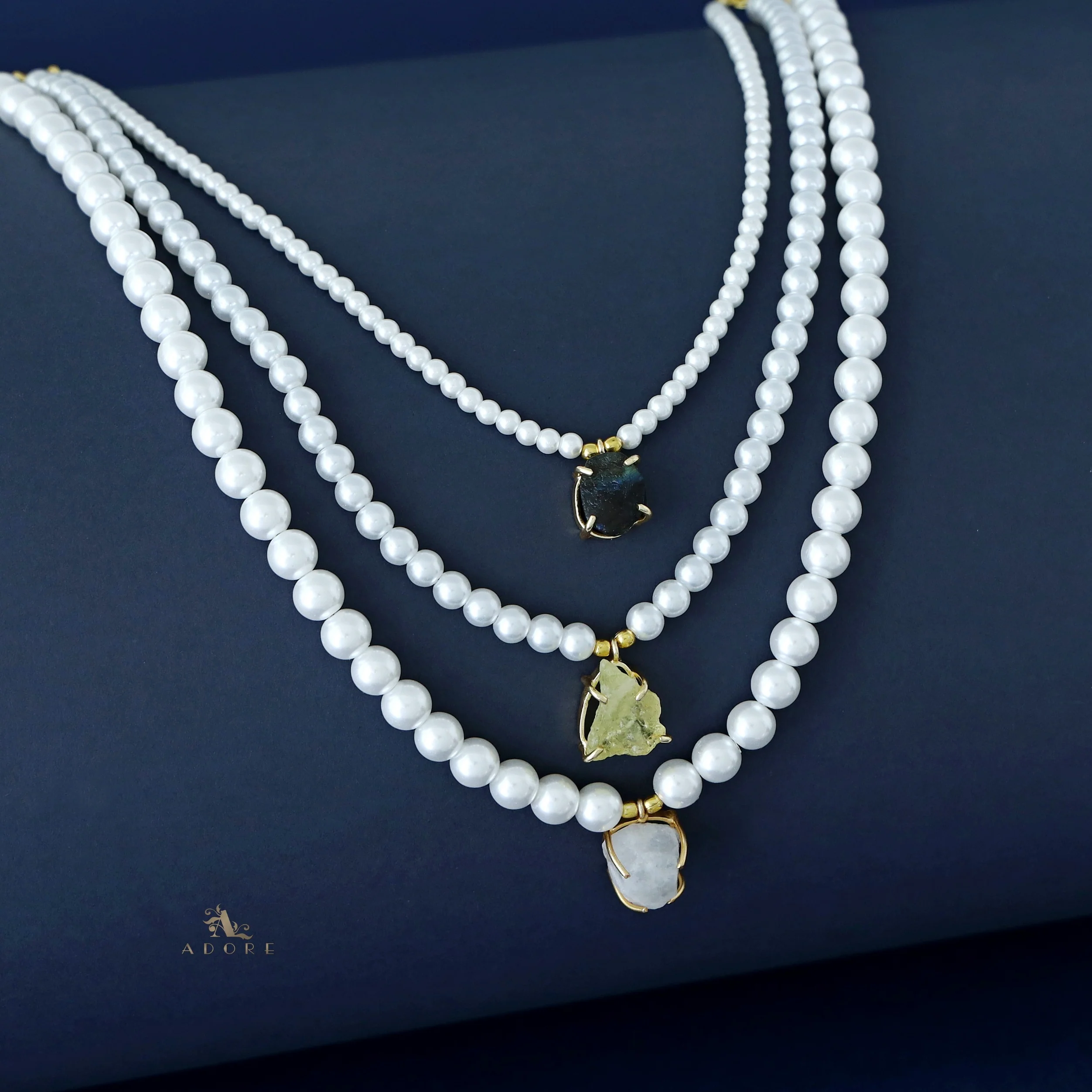 Kimora 3 Layer Raw Stone Pearl Neckpiece - Image 4