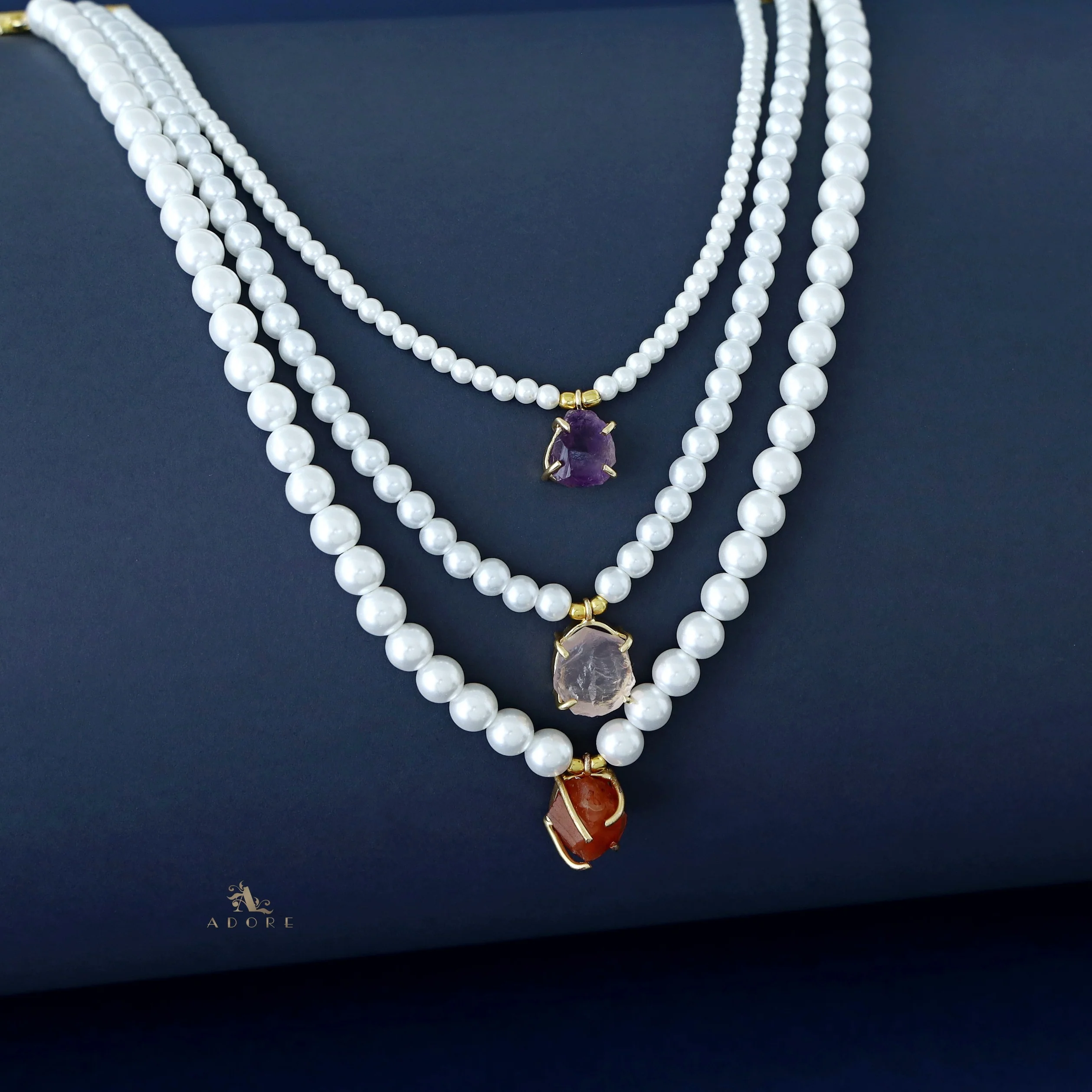 Kimora 3 Layer Raw Stone Pearl Neckpiece - Image 5