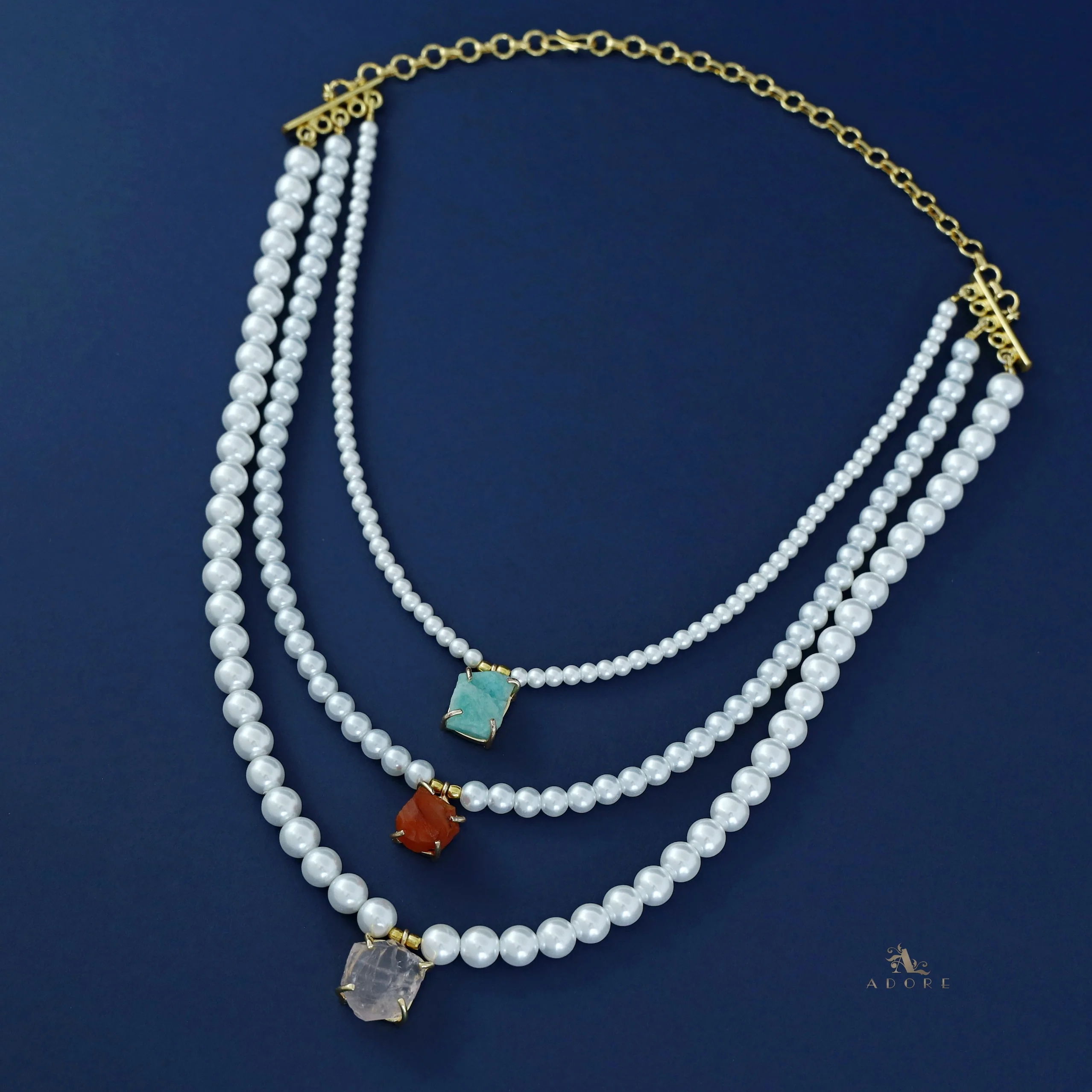Kimora 3 Layer Raw Stone Pearl Neckpiece - Image 6