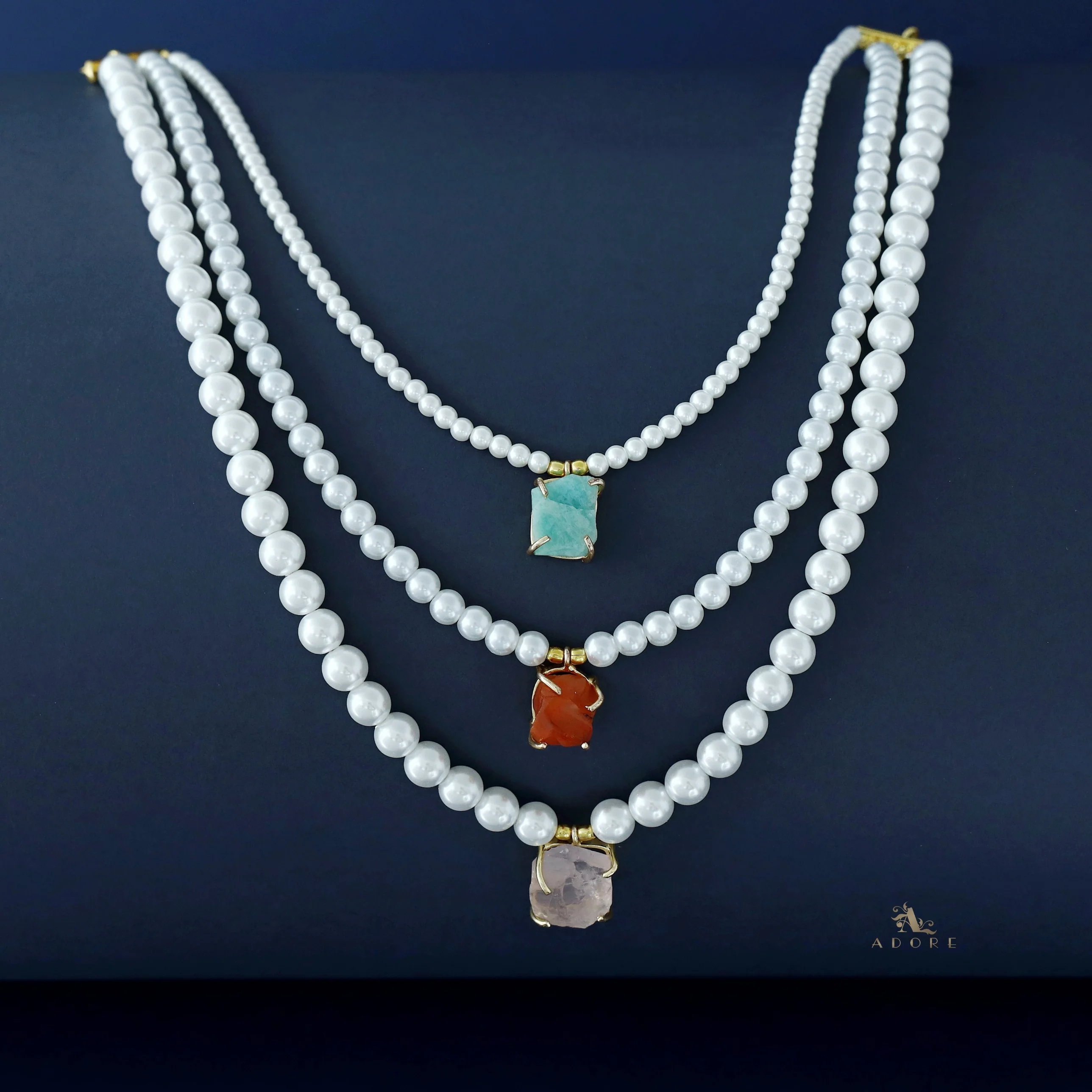 Kimora 3 Layer Raw Stone Pearl Neckpiece - Image 7