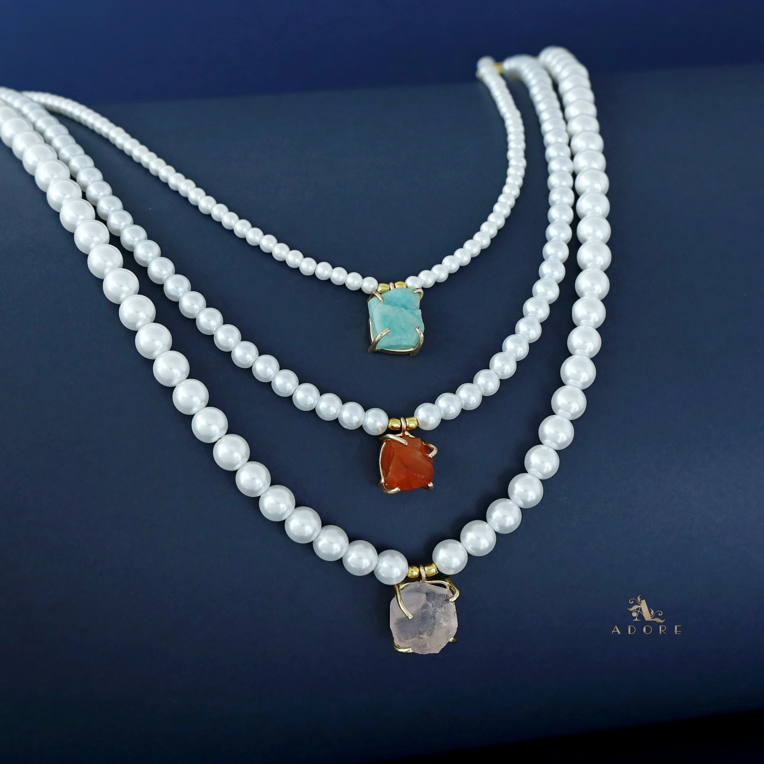 Kimora 3 Layer Raw Stone Pearl Neckpiece - Image 8