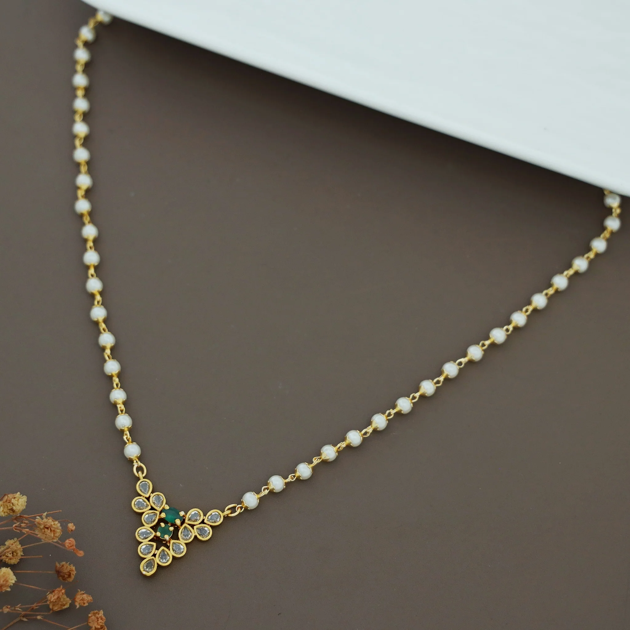 Kridaya Pearl Glossy Stone Short Neckpiece - Image 2