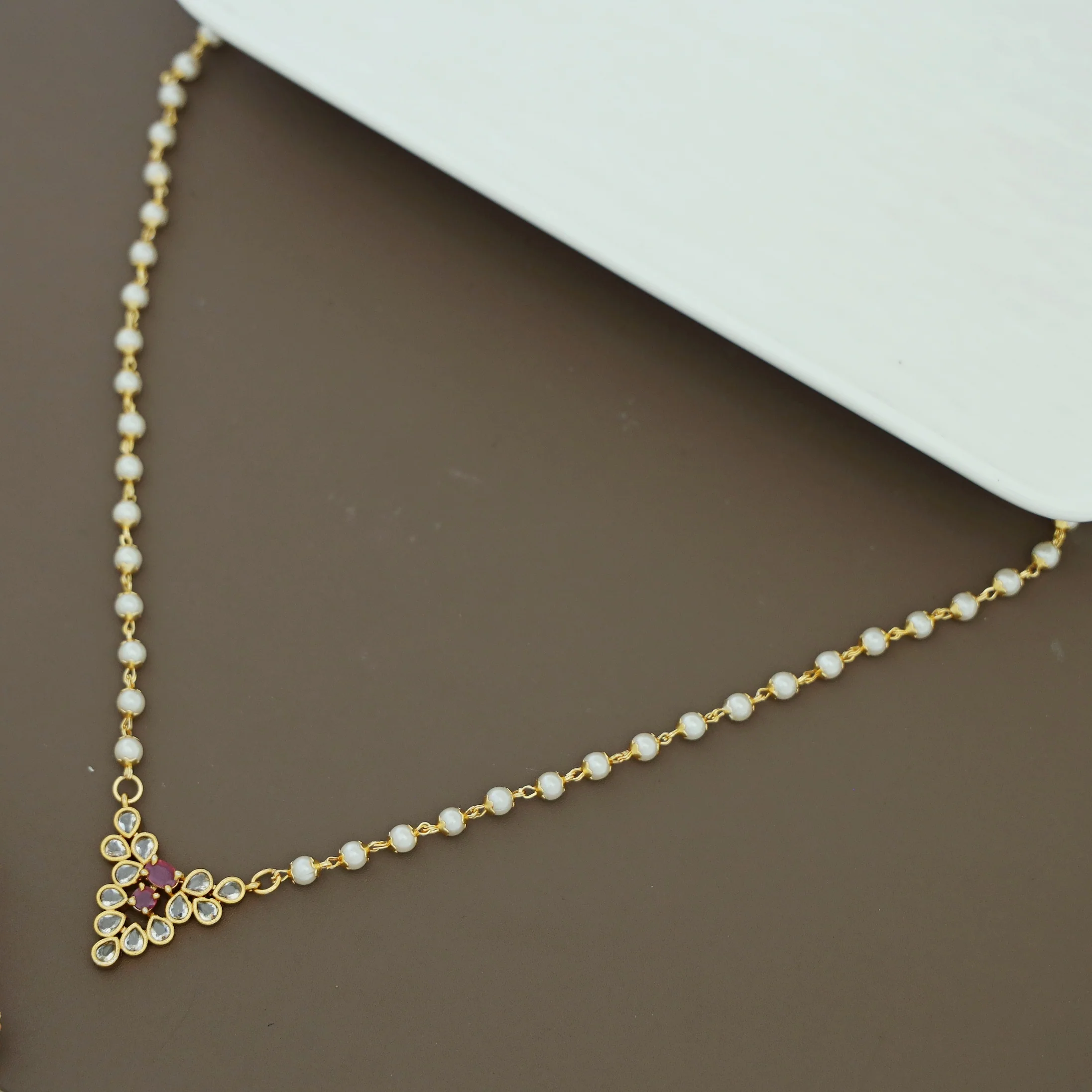 Kridaya Pearl Glossy Stone Short Neckpiece - Image 3