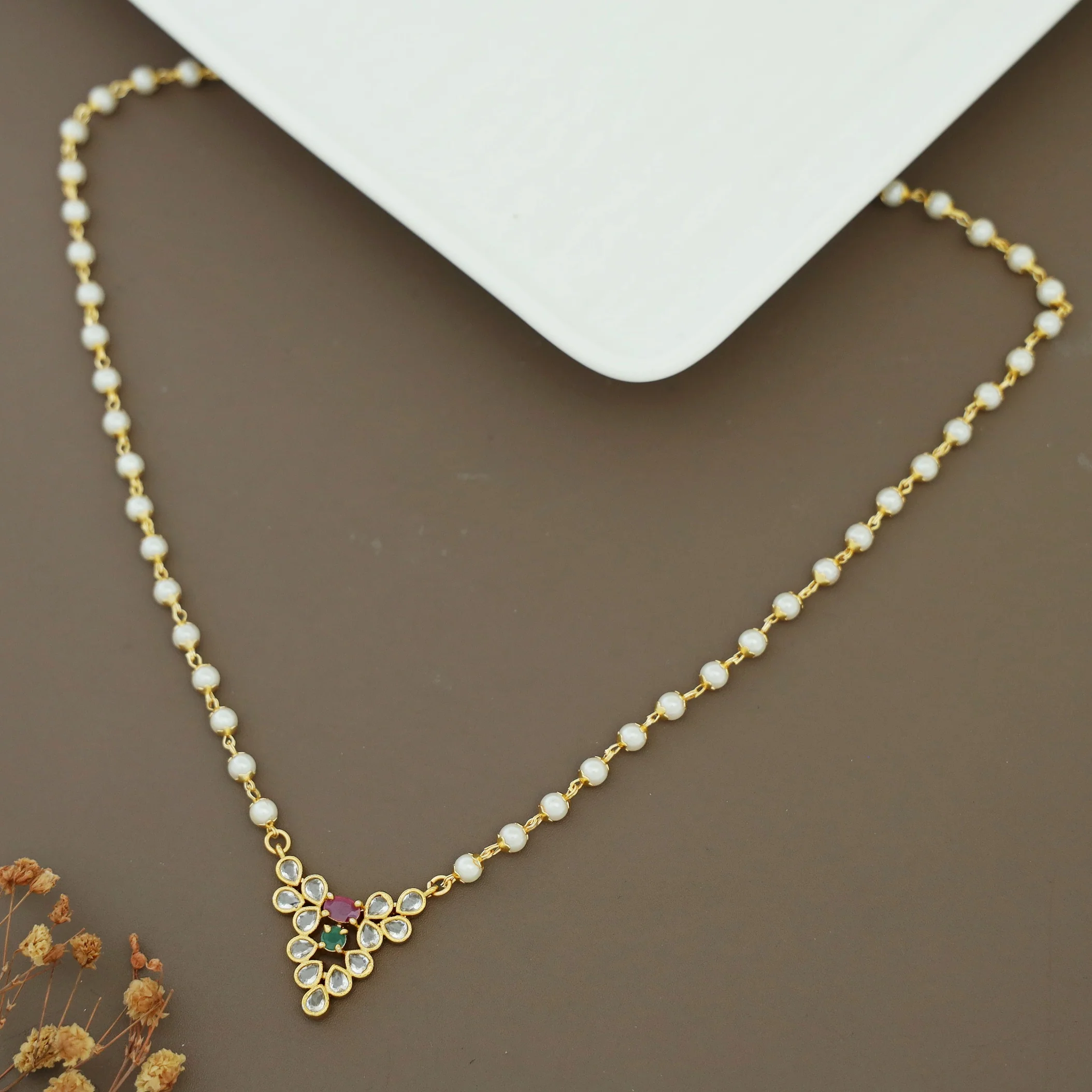Kridaya Pearl Glossy Stone Short Neckpiece - Image 5