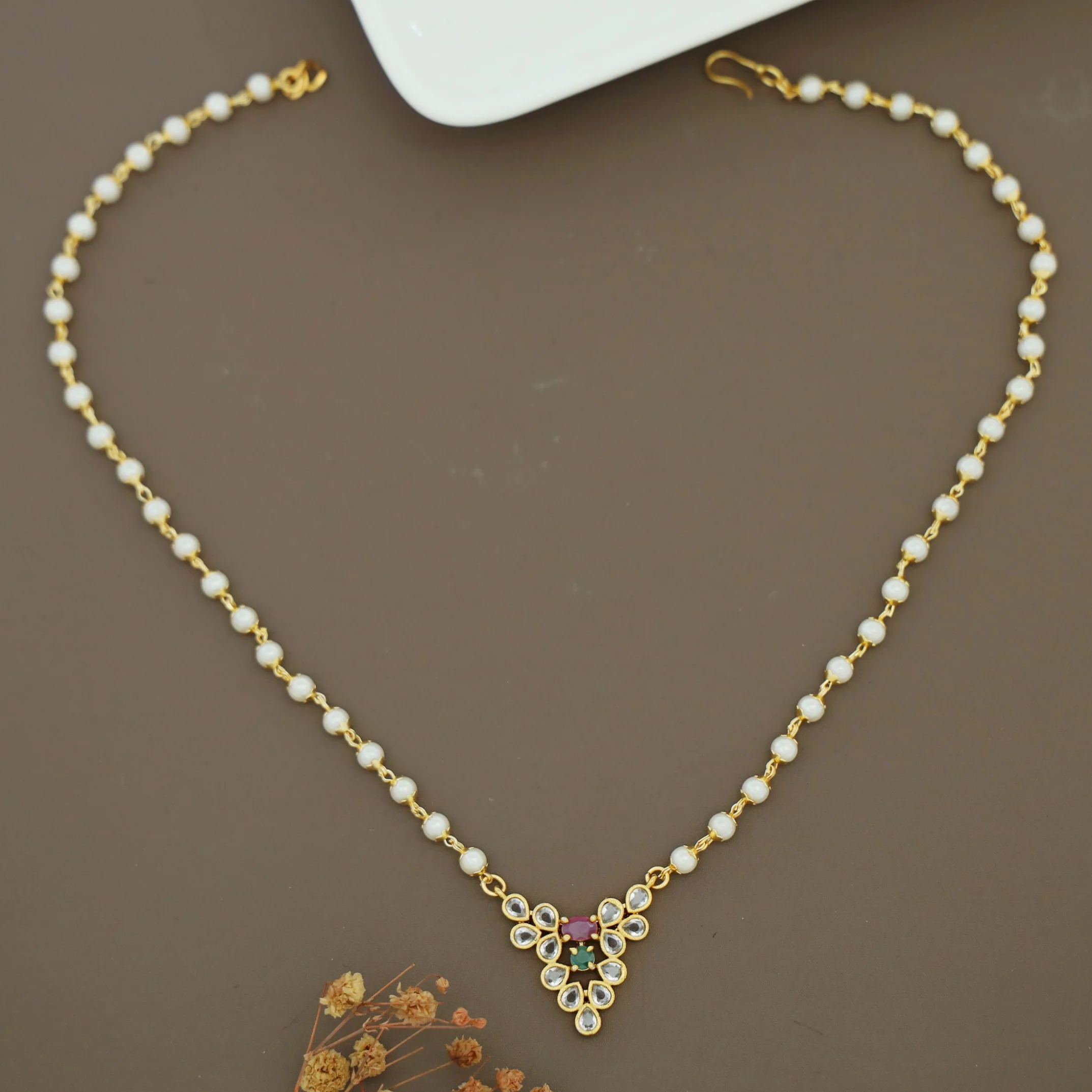 Kridaya Pearl Glossy Stone Short Neckpiece - Image 6