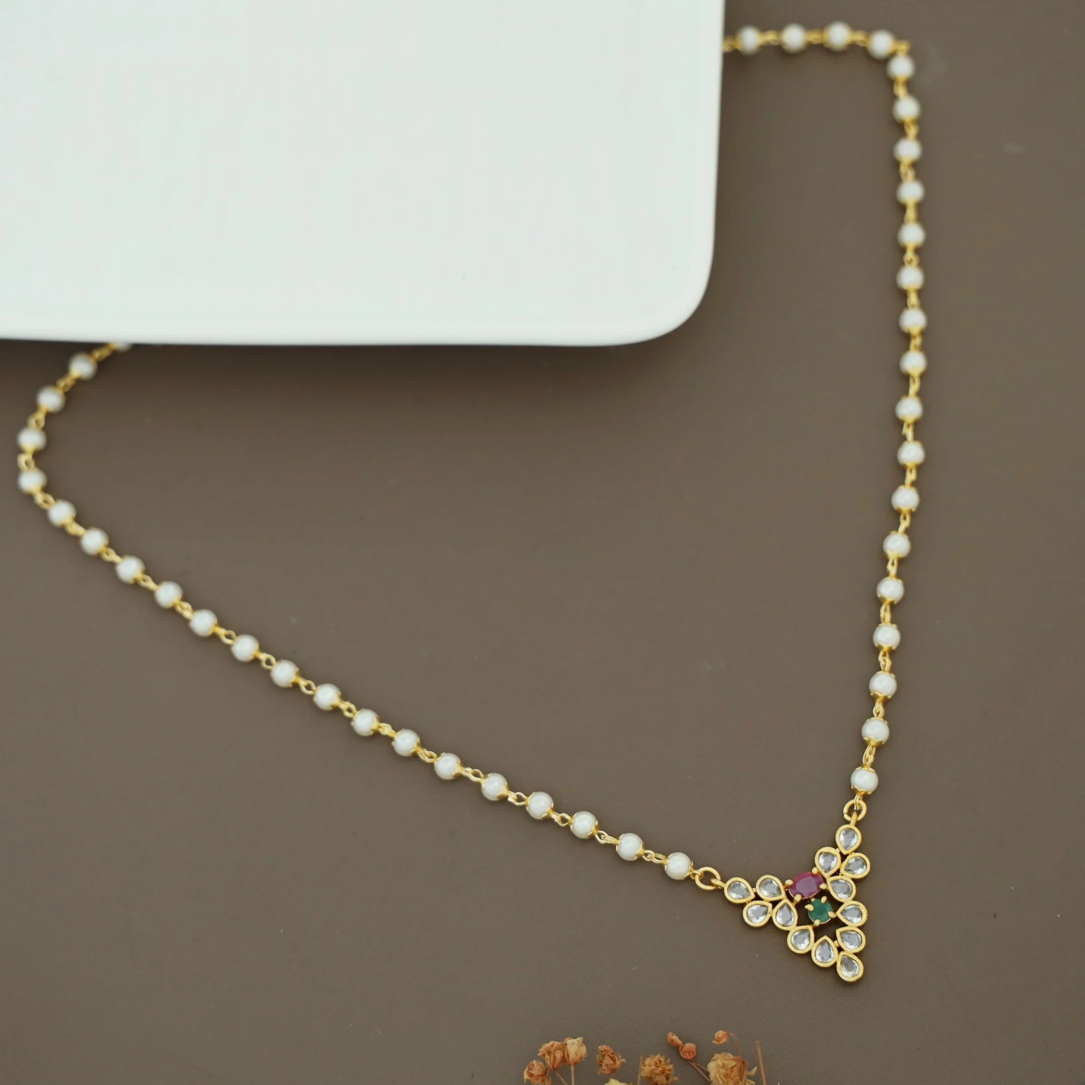 Kridaya Pearl Glossy Stone Short Neckpiece - Image 7