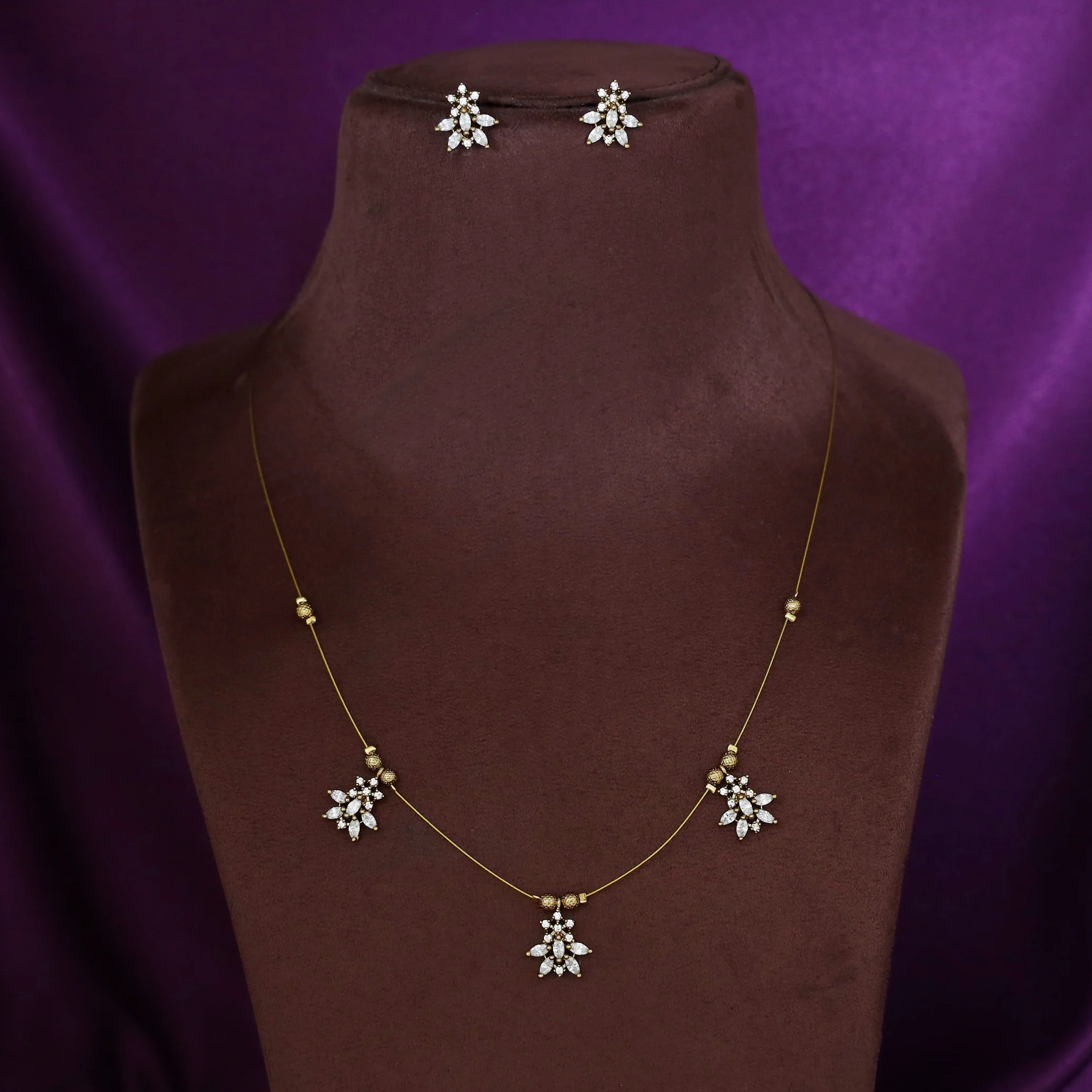 Krisha AD Stone Golden Ball String Neckpiece With Stud - Image 2
