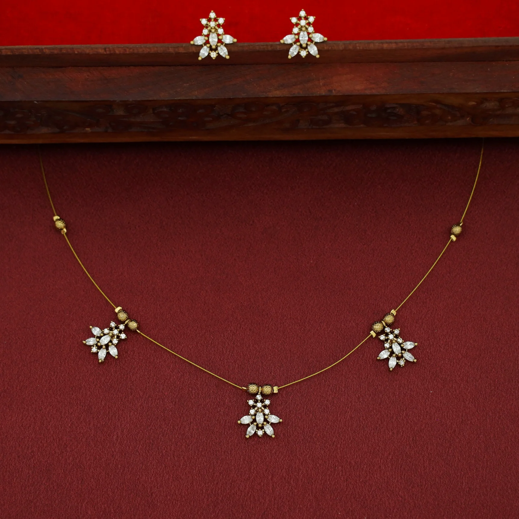 Krisha AD Stone Golden Ball String Neckpiece With Stud - Image 3
