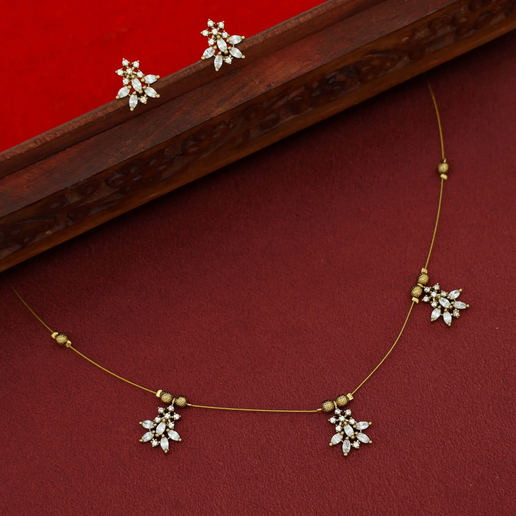 Krisha AD Stone Golden Ball String Neckpiece With Stud - Image 4
