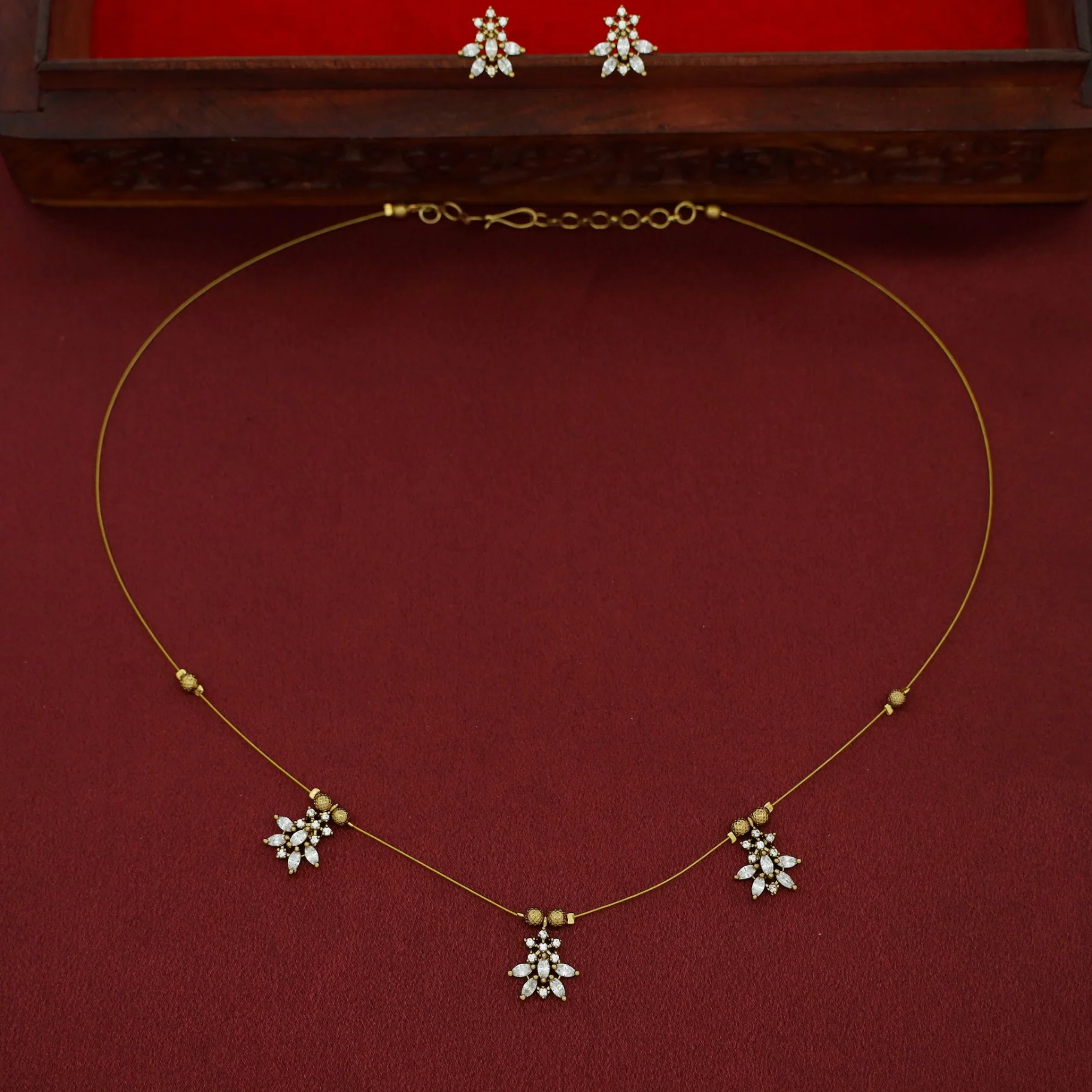 Krisha AD Stone Golden Ball String Neckpiece With Stud - Image 5