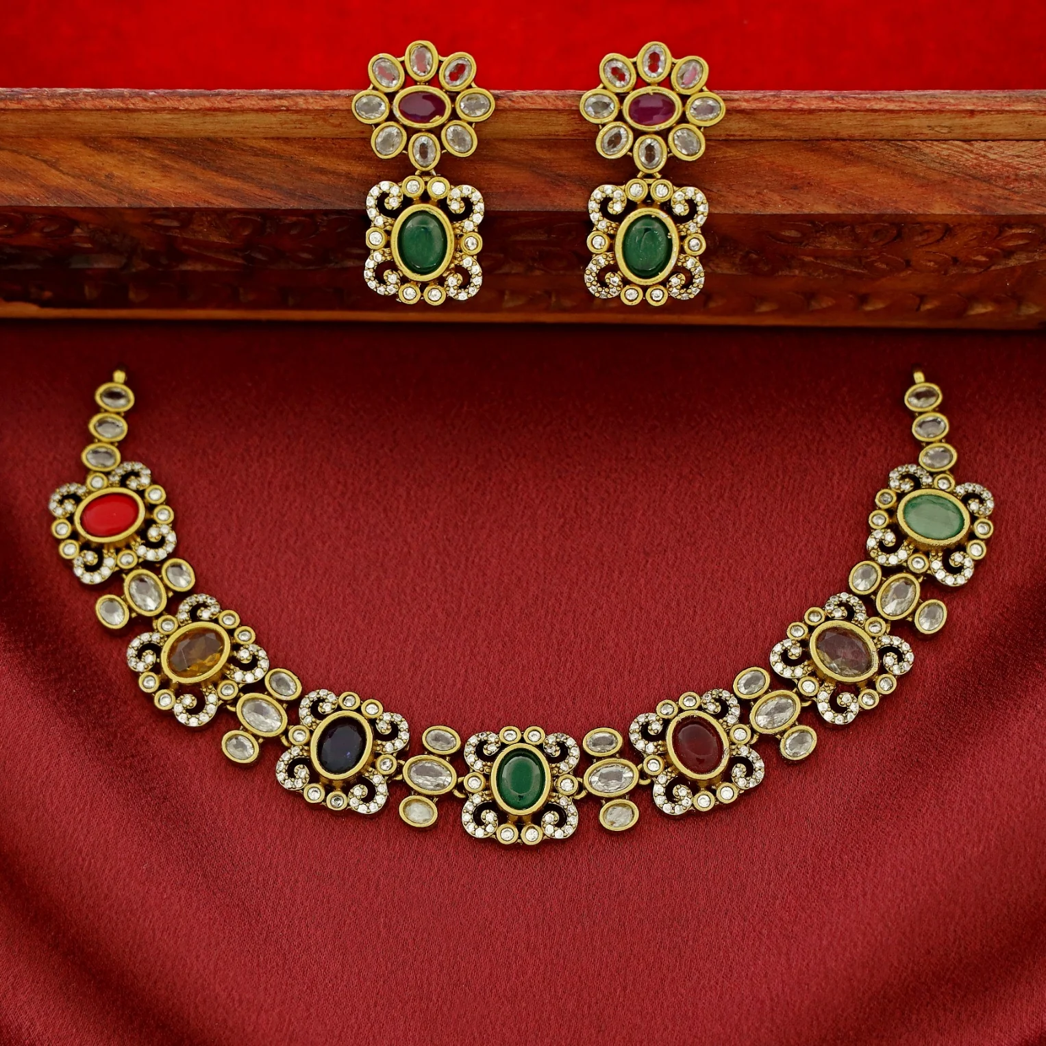 Kritika AD Stone Short Neckpiece With Earring - Image 2