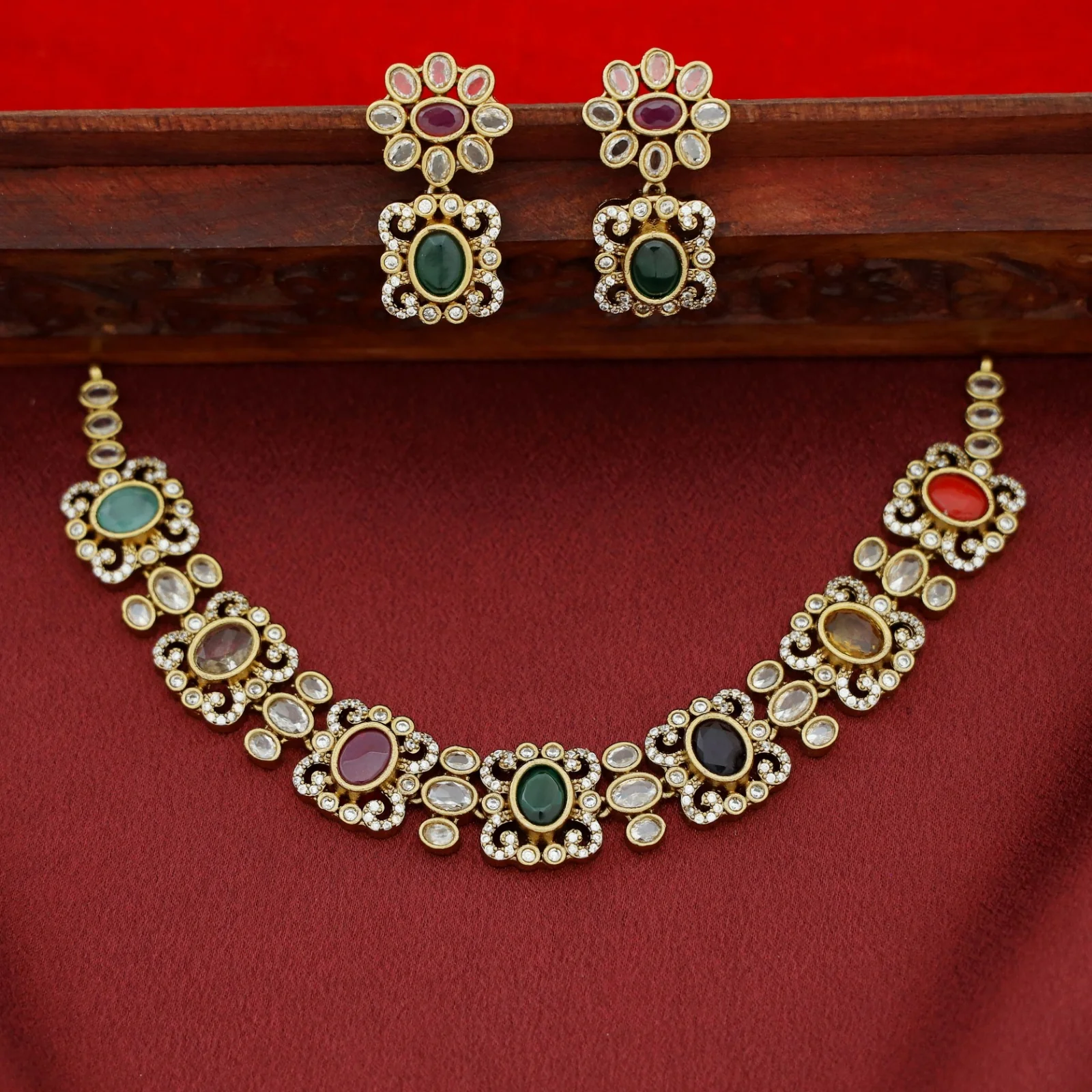 Kritika AD Stone Short Neckpiece With Earring - Image 3