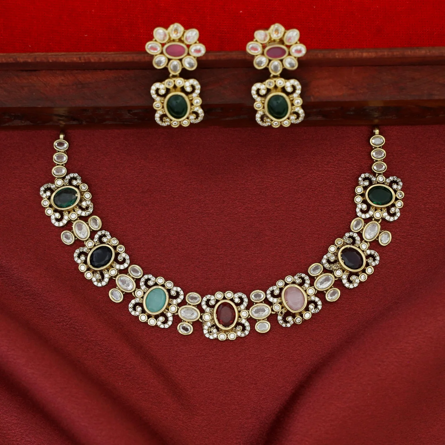 Kritika AD Stone Short Neckpiece With Earring - Image 4