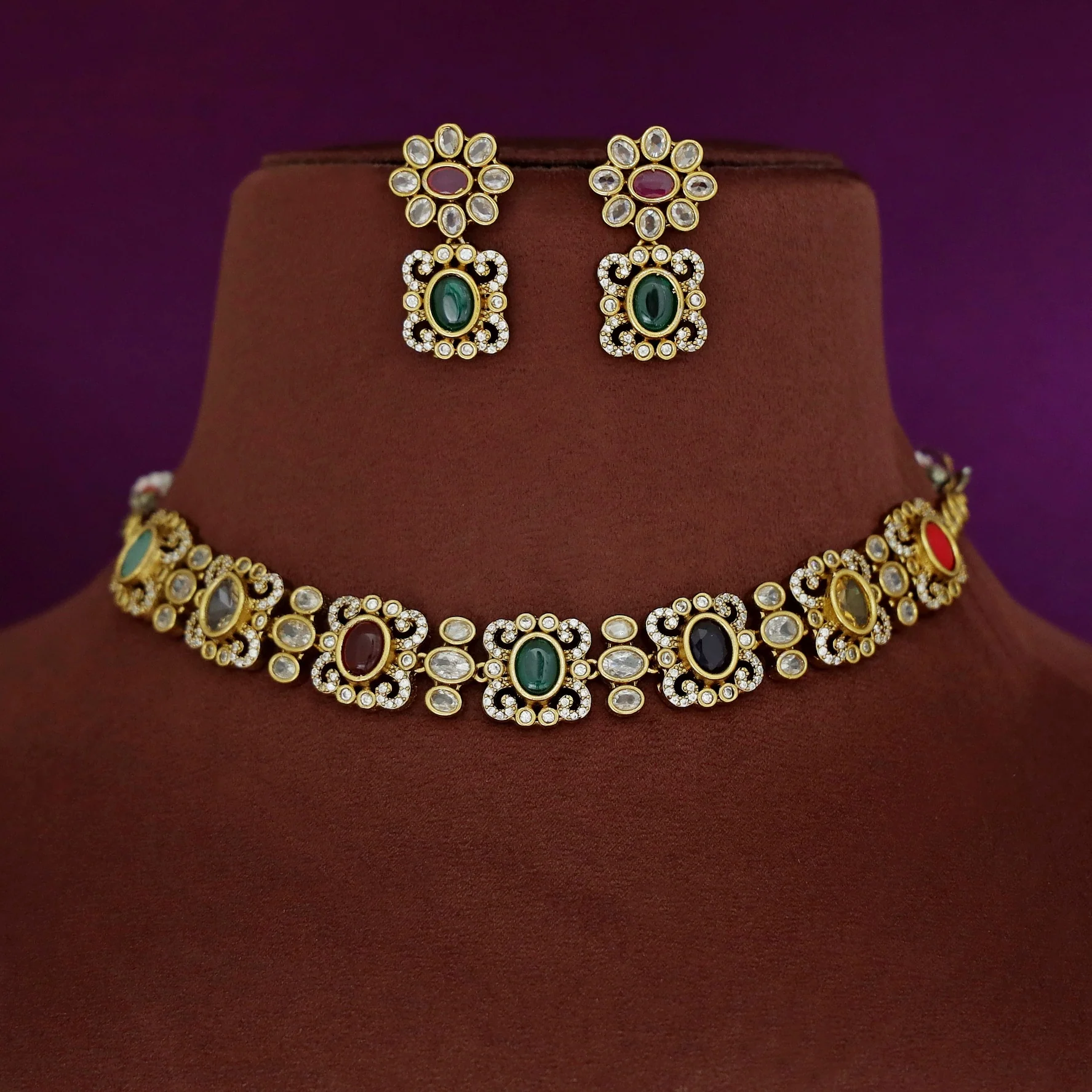 Kritika AD Stone Short Neckpiece With Earring - Image 5