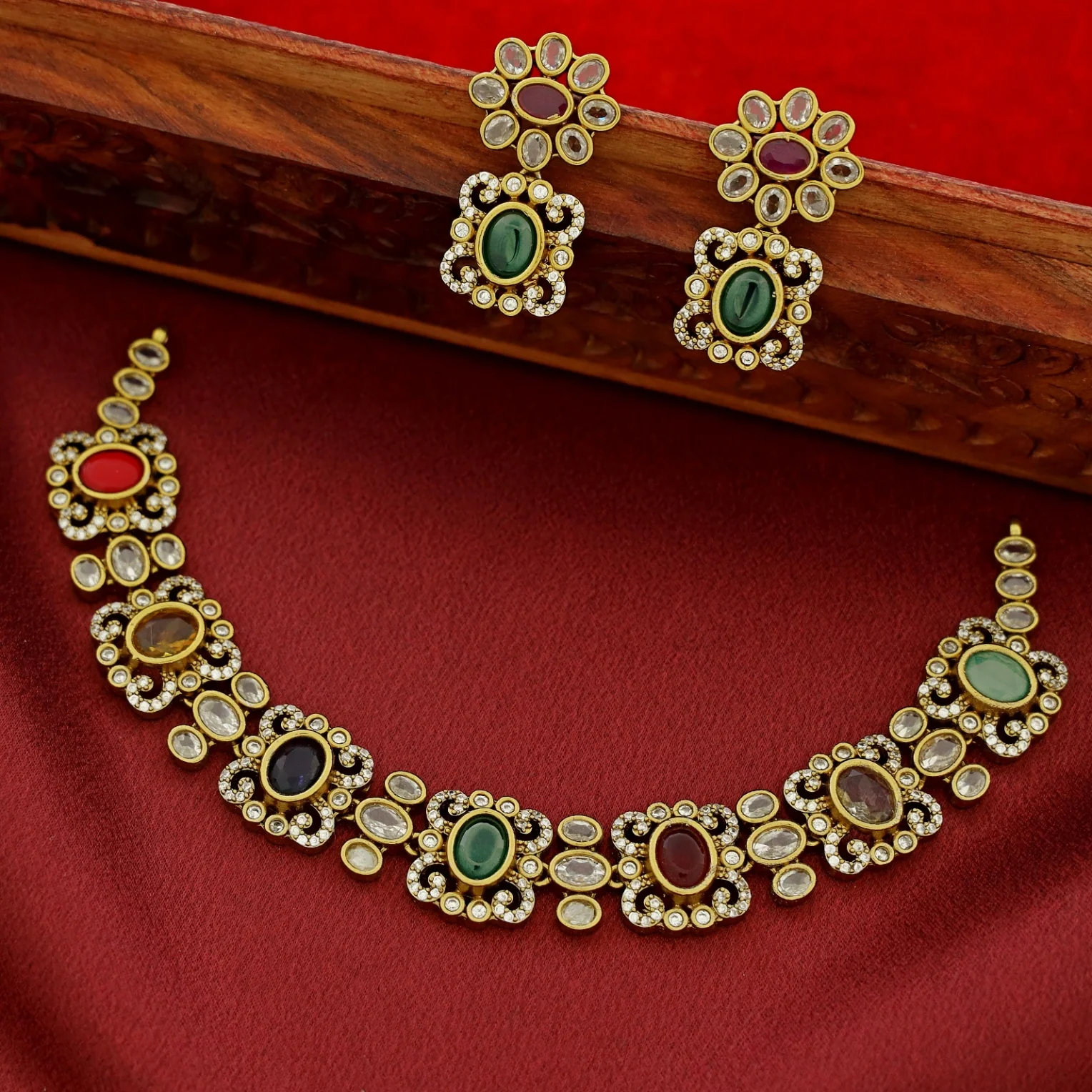 Kritika AD Stone Short Neckpiece With Earring - Image 6