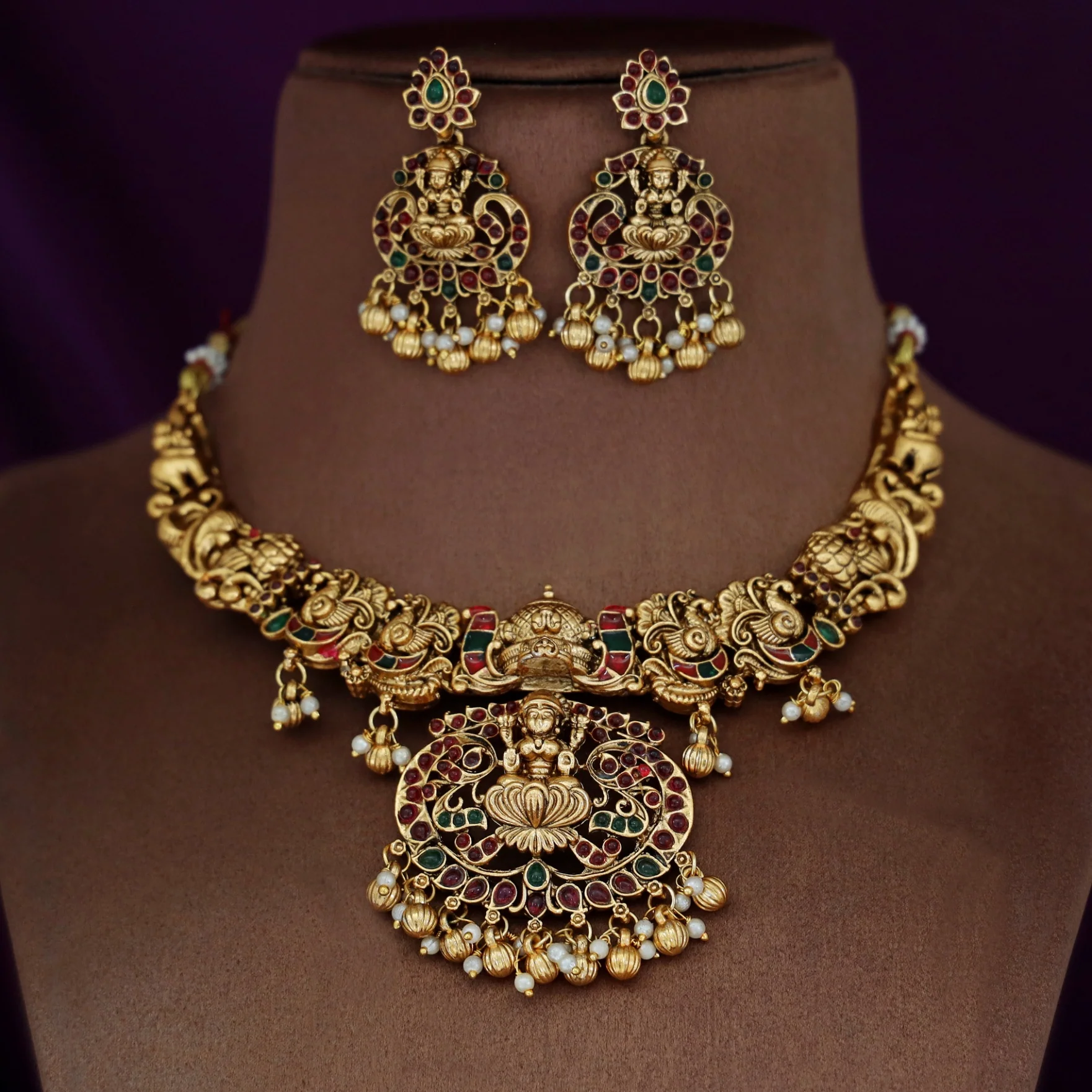Lakshita Meenakari Devi Neckpiece With Earring - Image 3