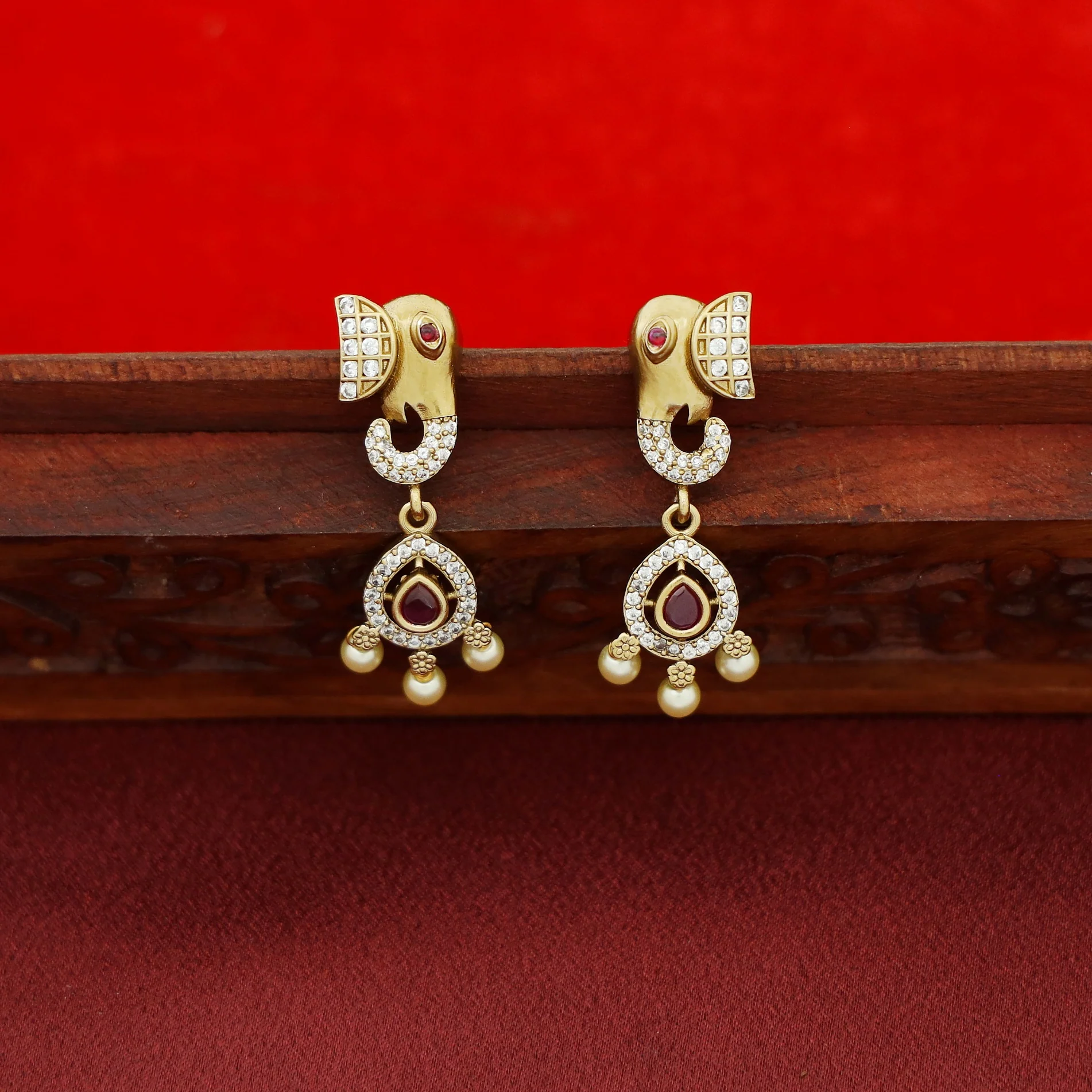 Lakshmi Airavath AD Stone Pearl Stiff Wing Neckpiece With Earring - Image 4