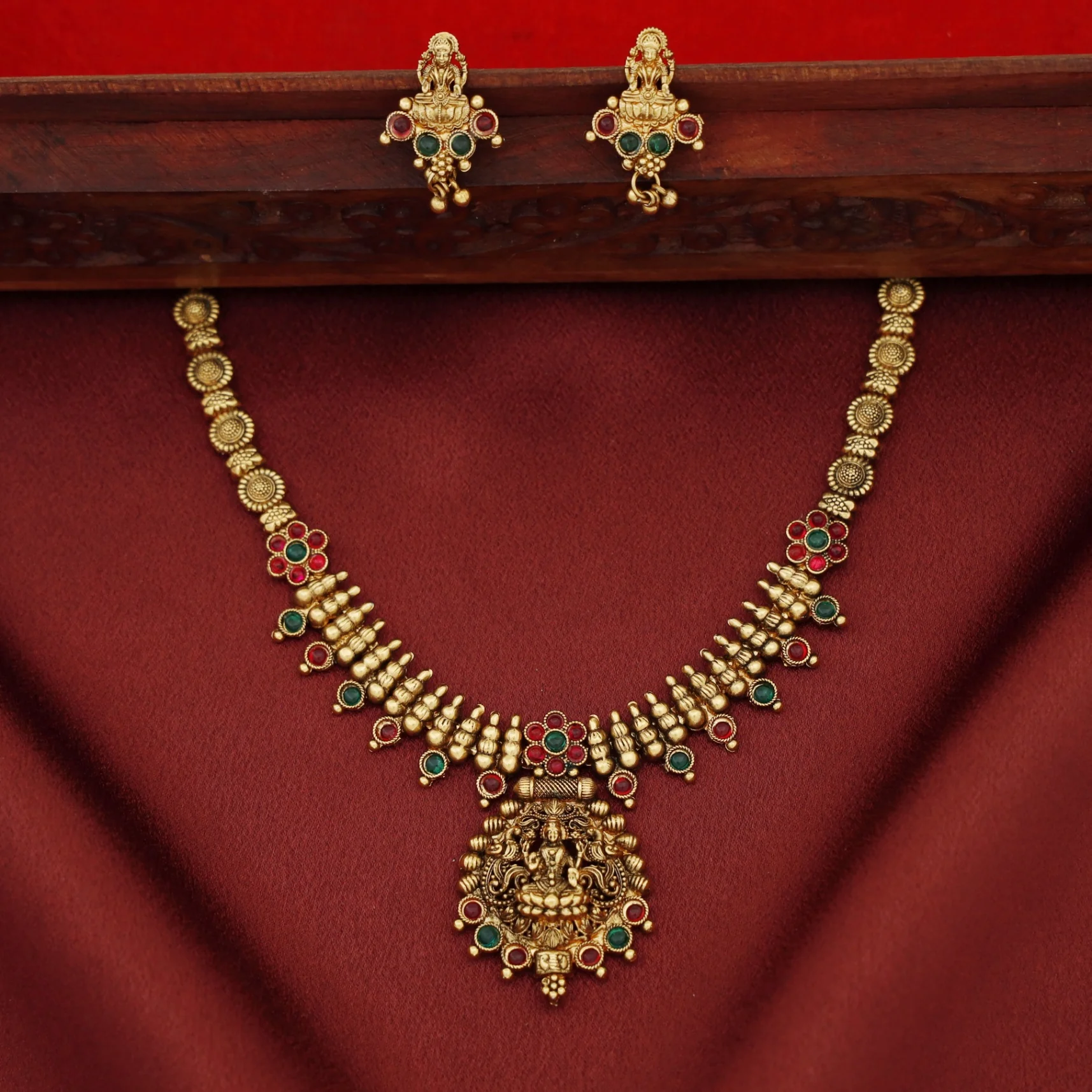 Lakshmi Bud Flower Neckpiece with Earring - Image 2