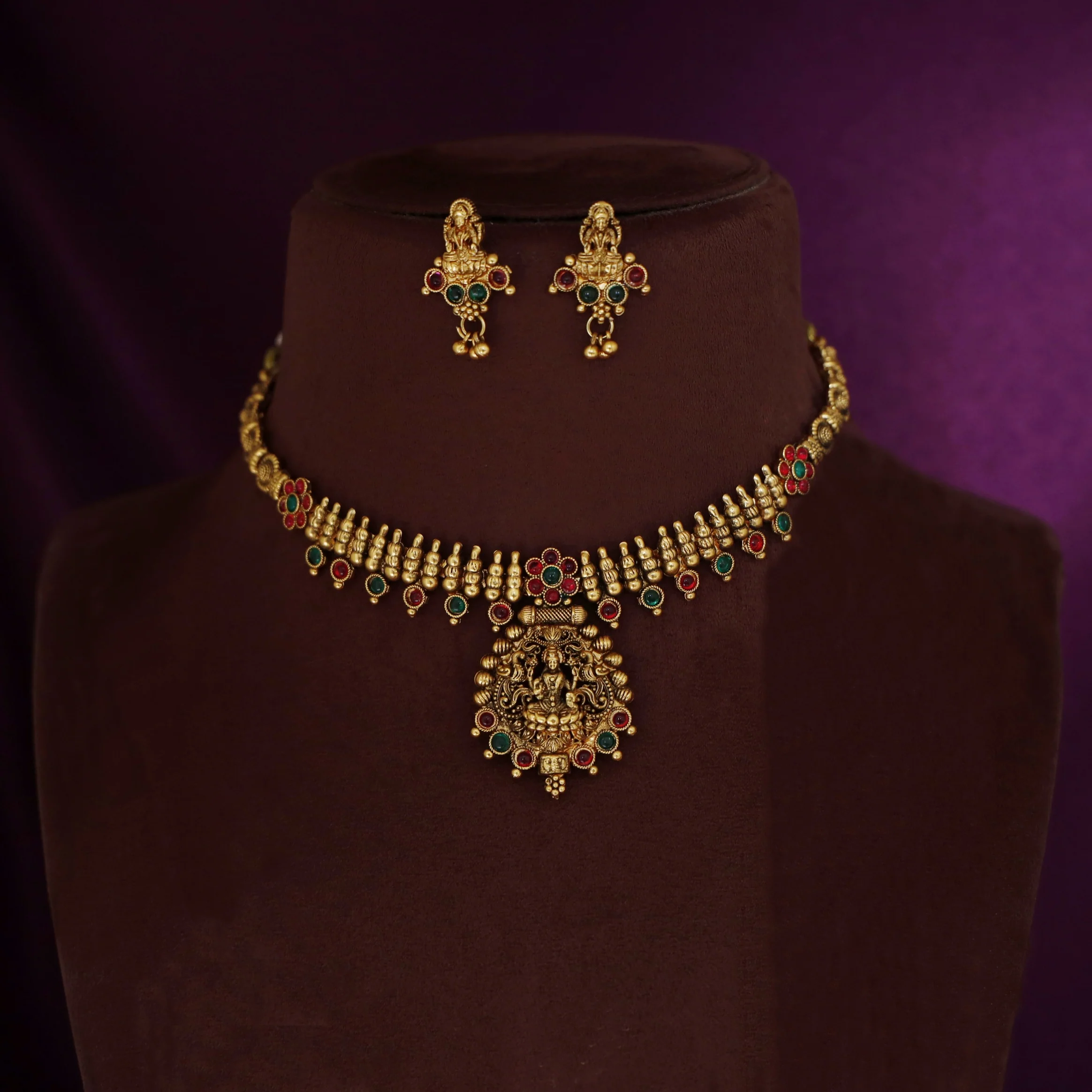 Lakshmi Bud Flower Neckpiece with Earring - Image 6