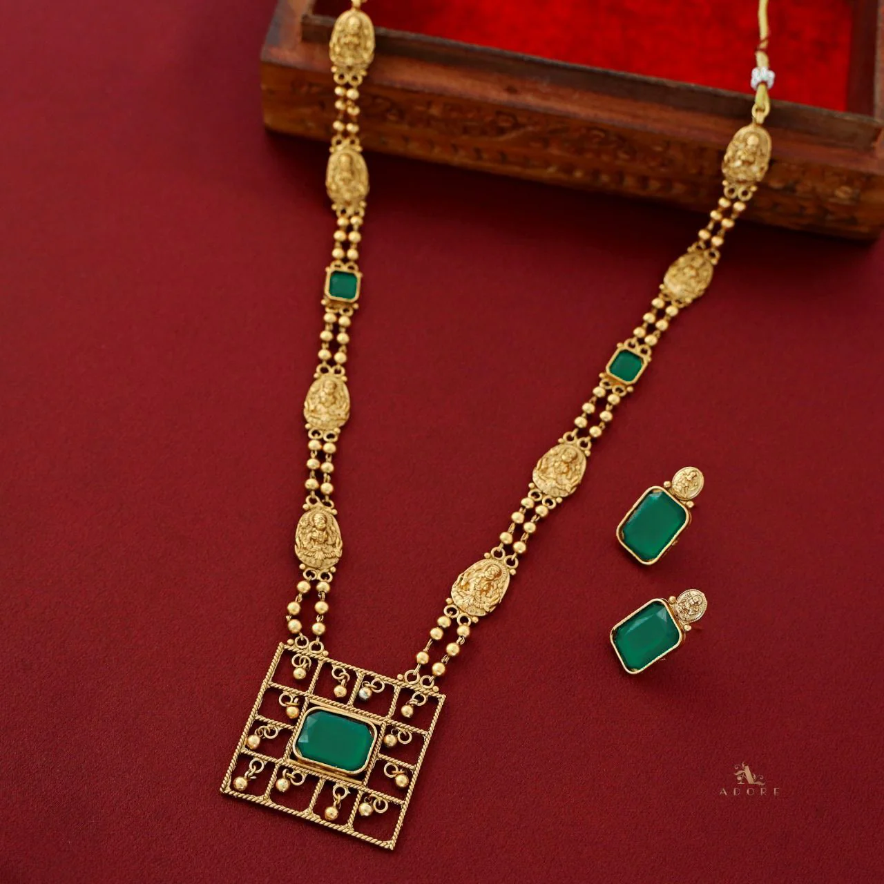 Lakshmi Golden Ball Long Haram with Earring - Image 4