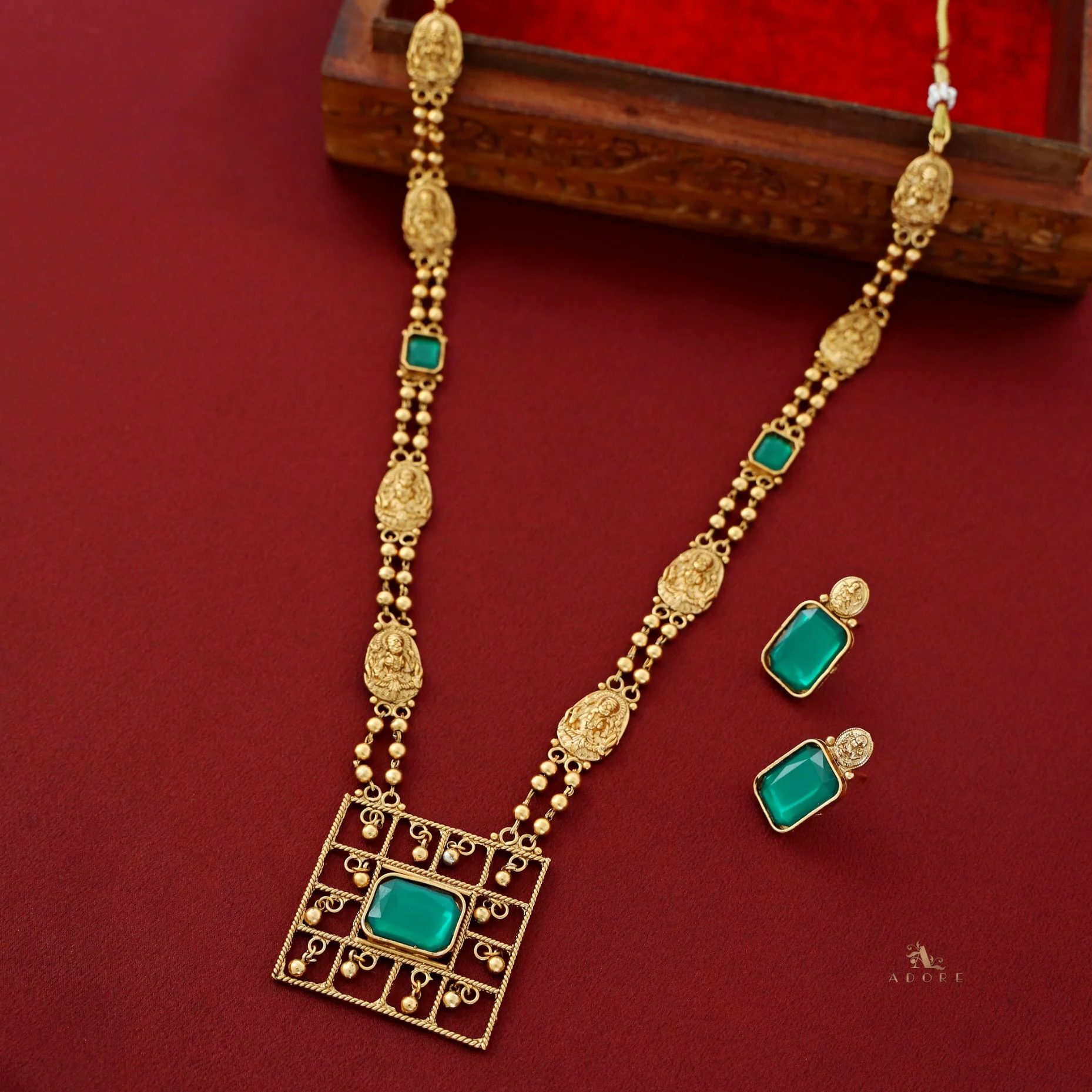 Lakshmi Golden Ball Long Haram with Earring - Image 9
