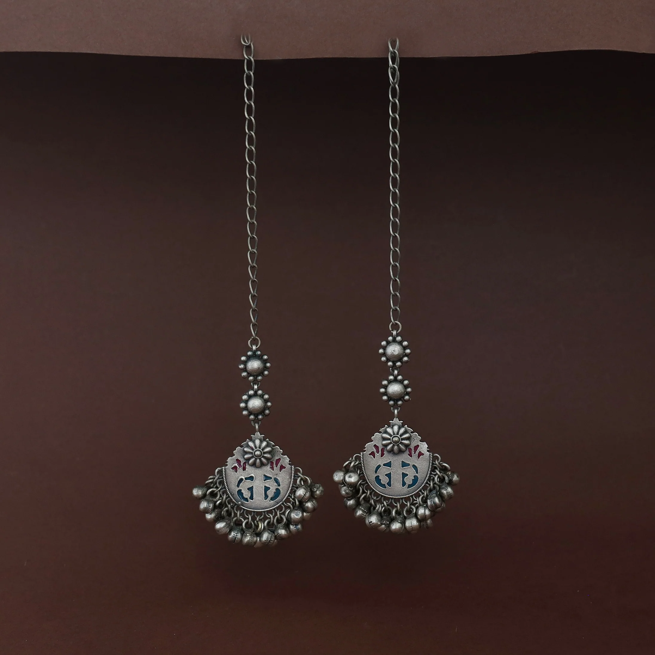 Lalasa Flower Cluster Ghungroo Earring With Ear Chain - Image 2