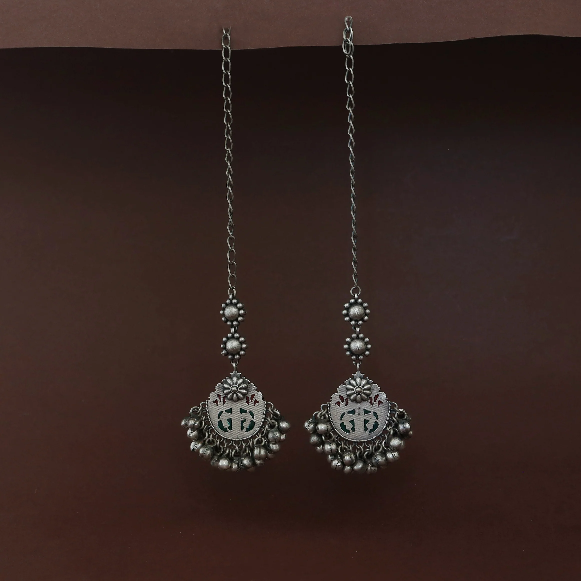 Lalasa Flower Cluster Ghungroo Earring With Ear Chain - Image 3