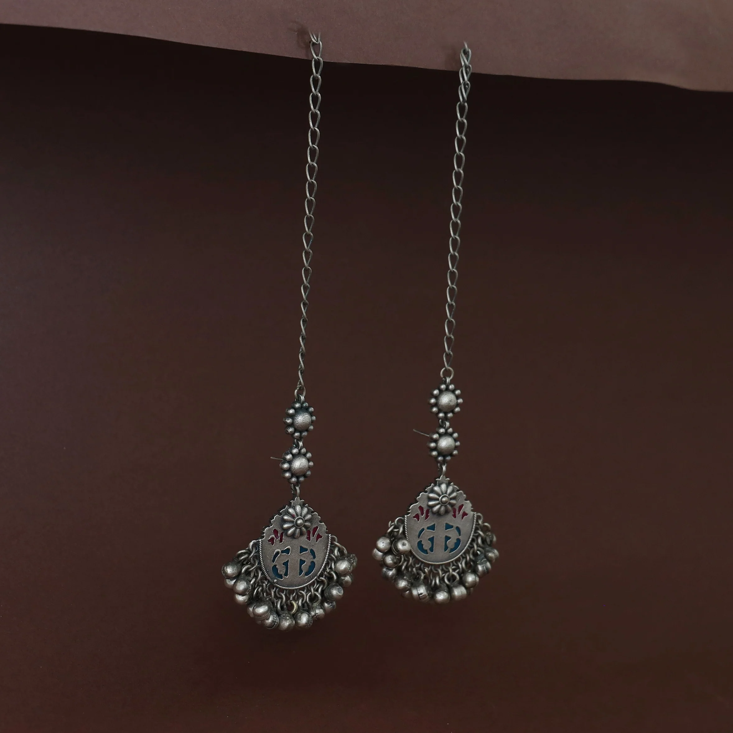 Lalasa Flower Cluster Ghungroo Earring With Ear Chain - Image 4