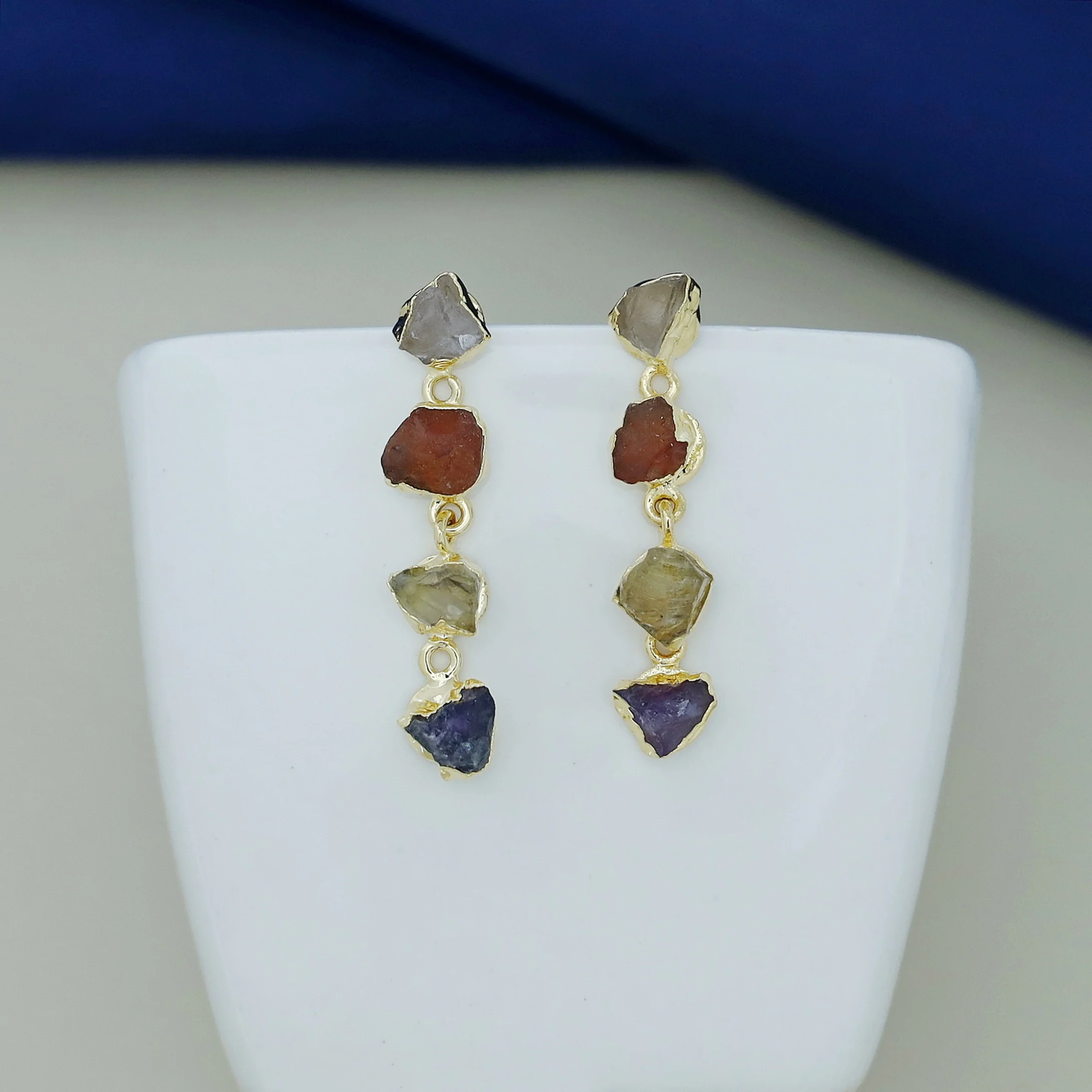 Tetra Electro Plated Raw Stone Earring - Image 2