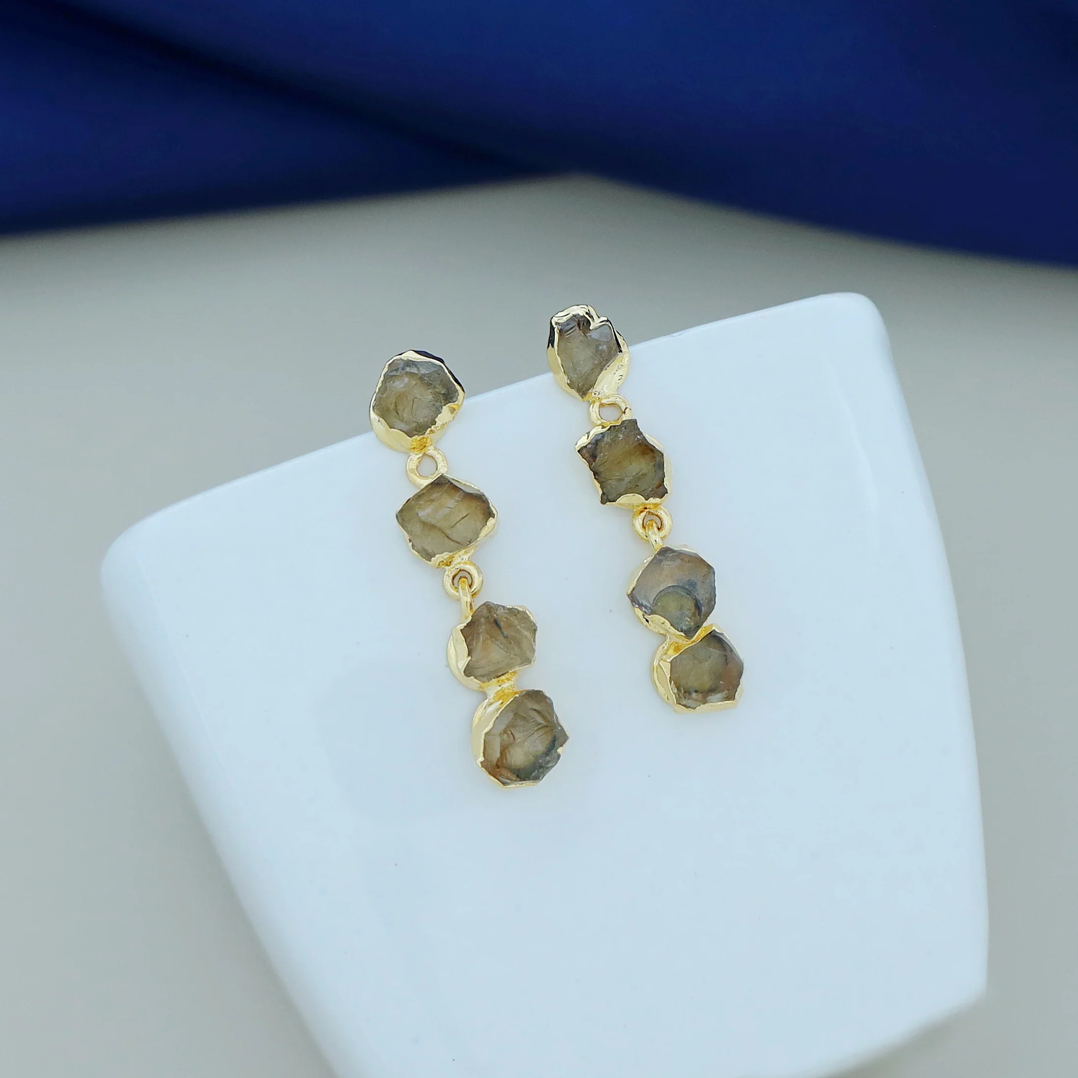 Tetra Electro Plated Raw Stone Earring - Image 3