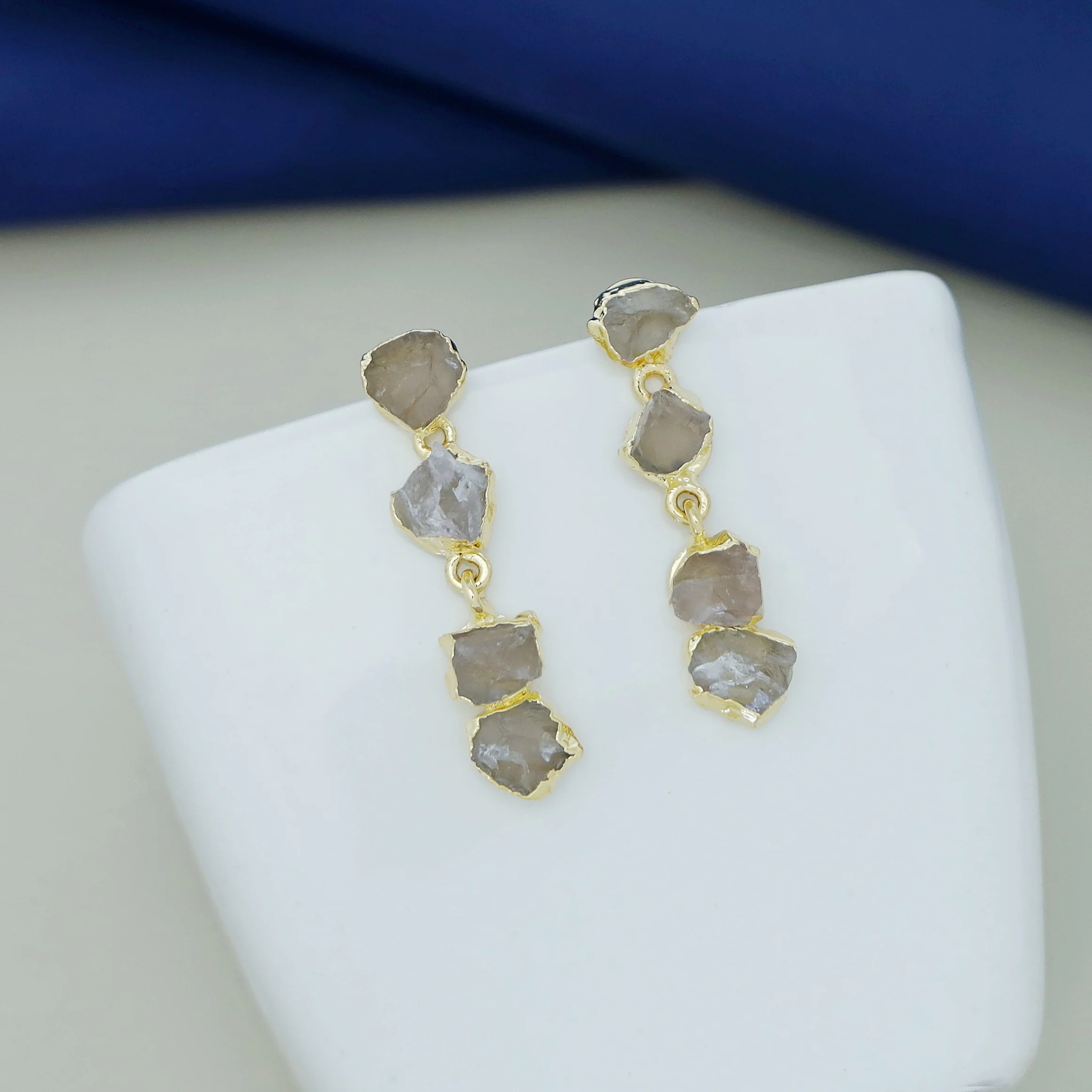 Tetra Electro Plated Raw Stone Earring - Image 5