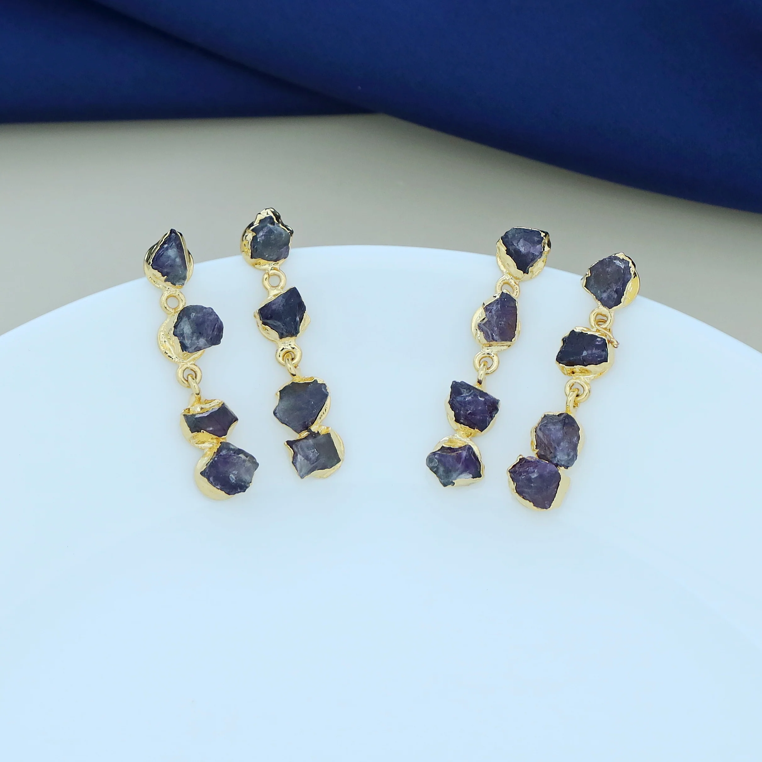Tetra Electro Plated Raw Stone Earring - Image 7