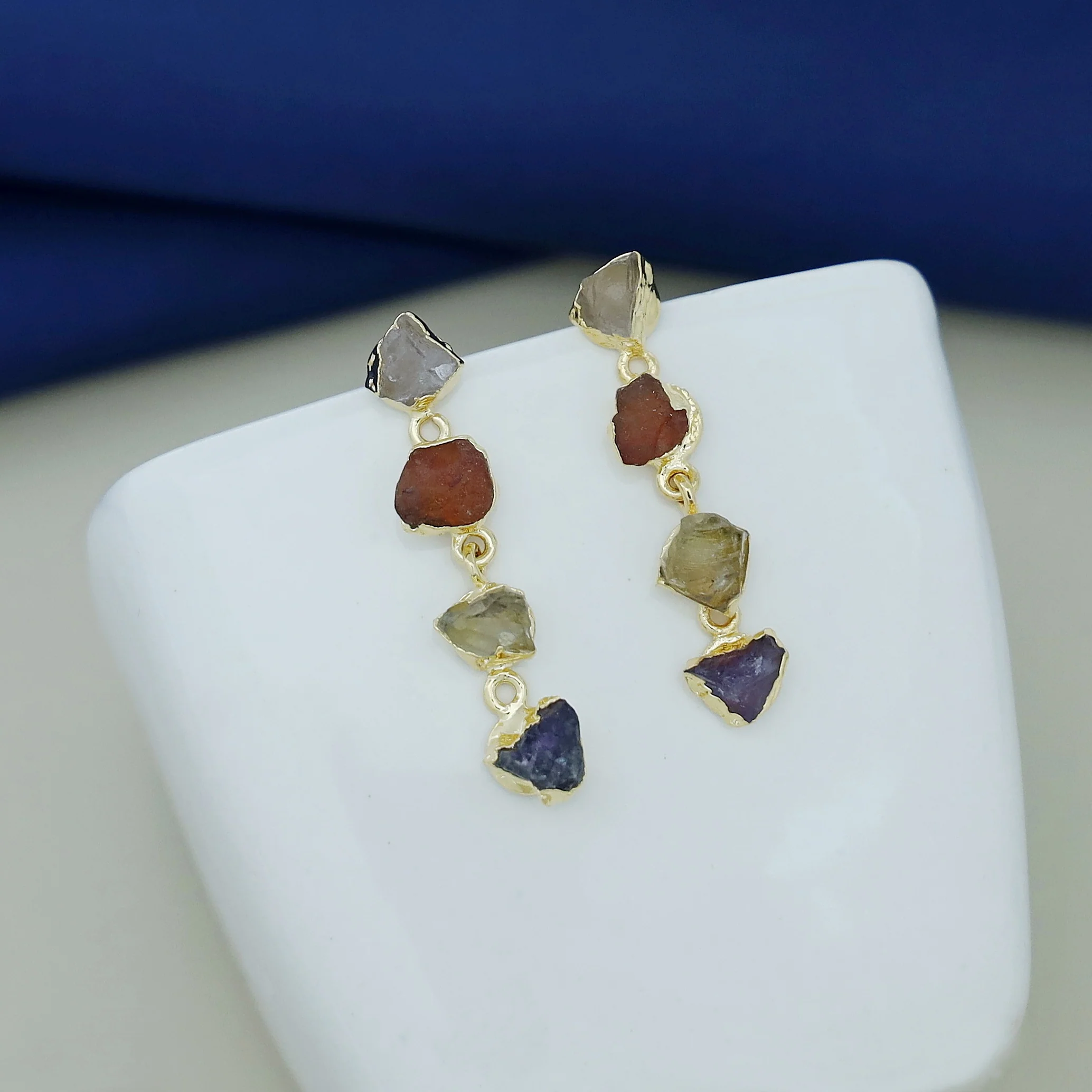 Tetra Electro Plated Raw Stone Earring - Image 8