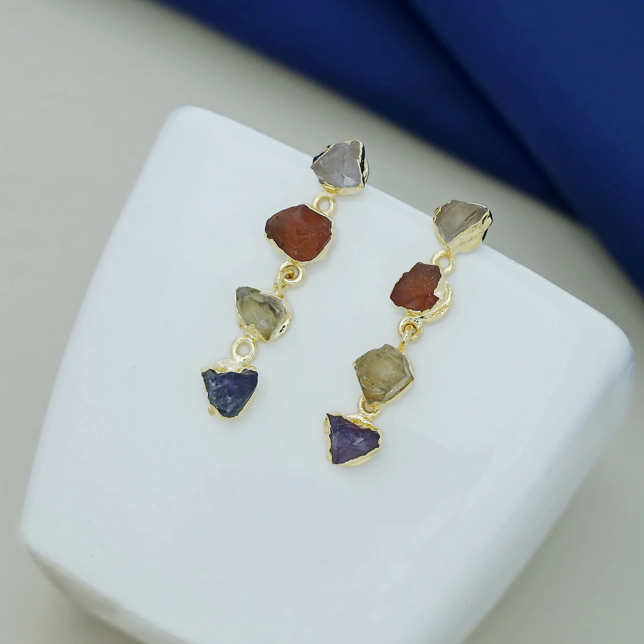 Tetra Electro Plated Raw Stone Earring - Image 9