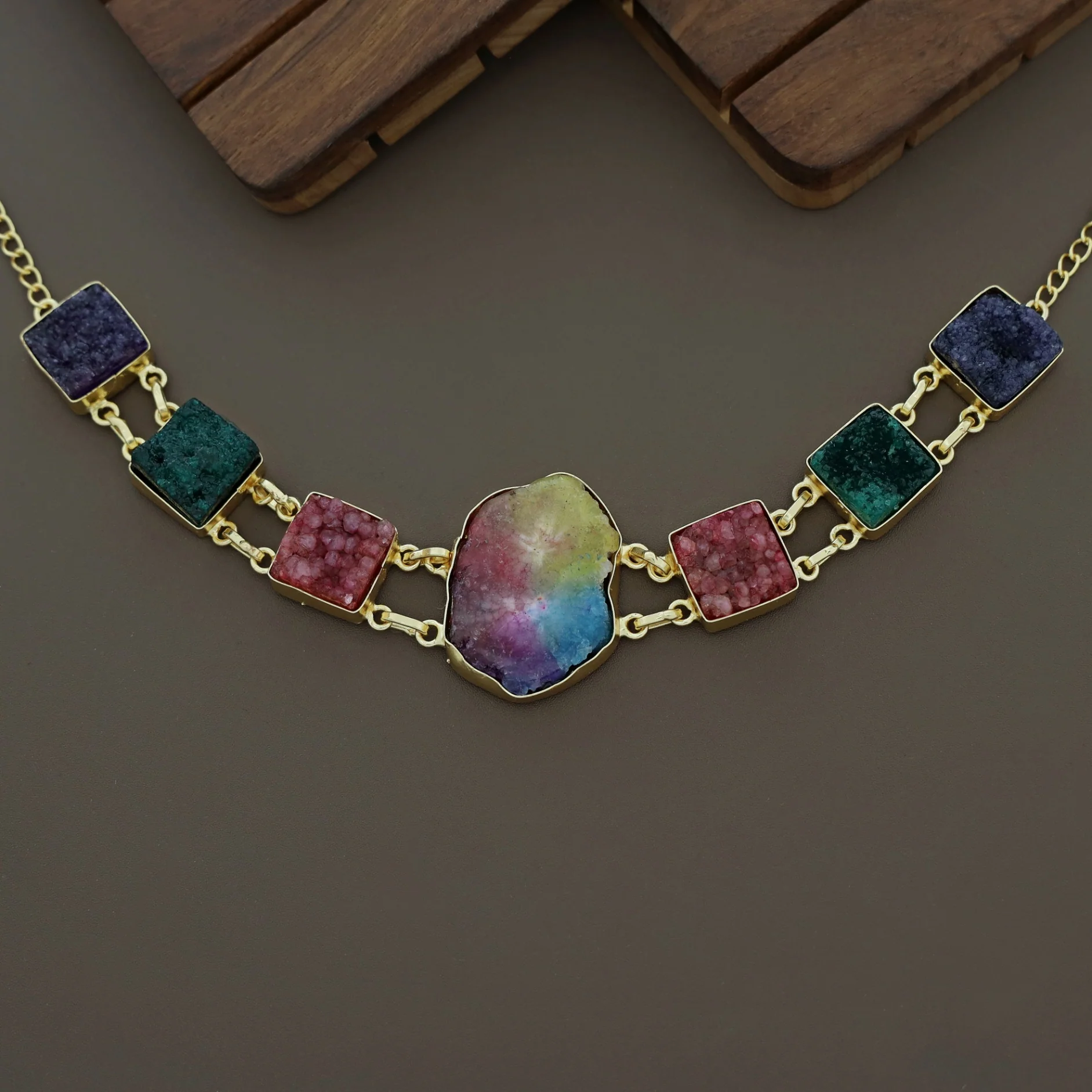Lavani Solar Agate + Druzy Choker / Short Neckpiece - Image 10