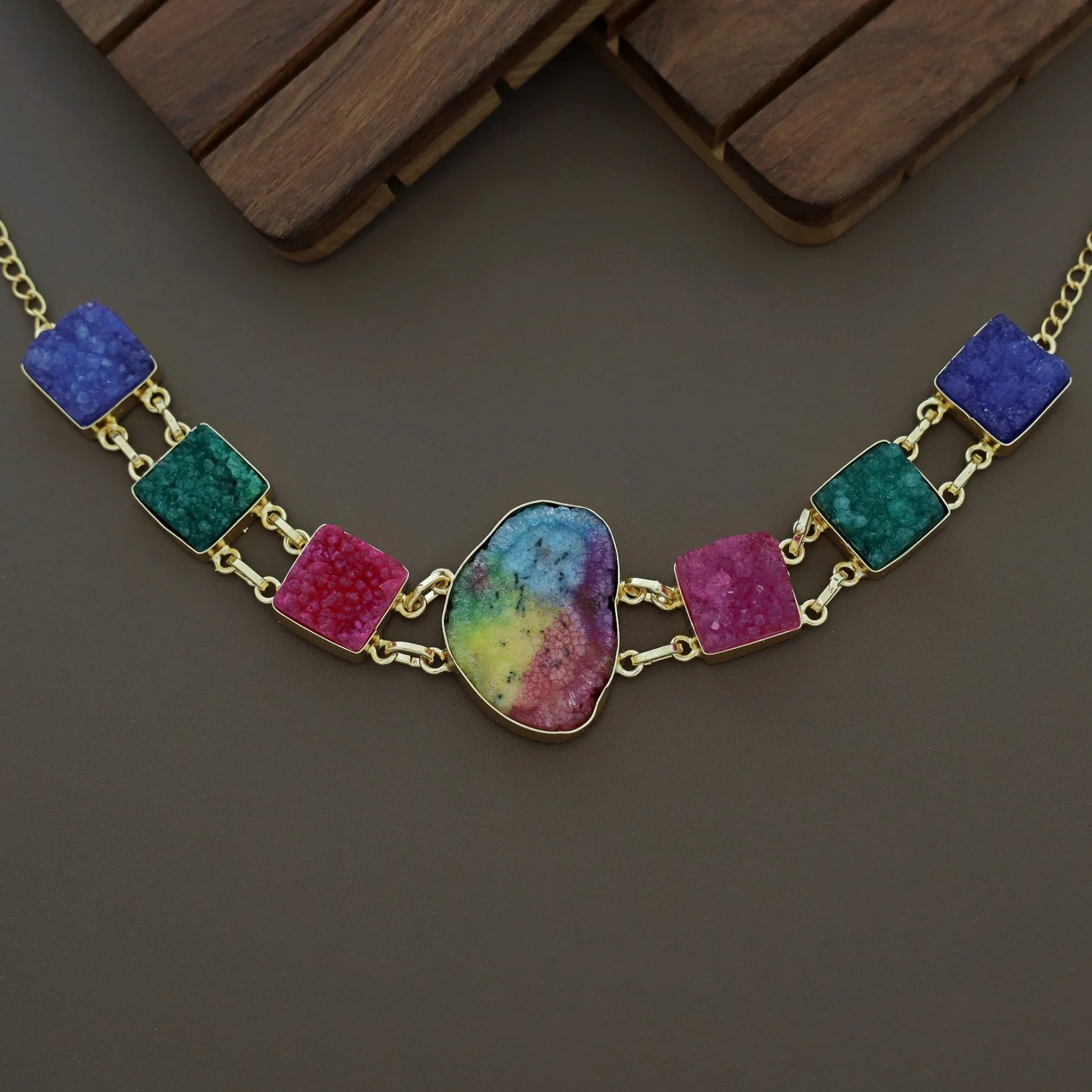 Lavani Solar Agate + Druzy Choker / Short Neckpiece - Image 11