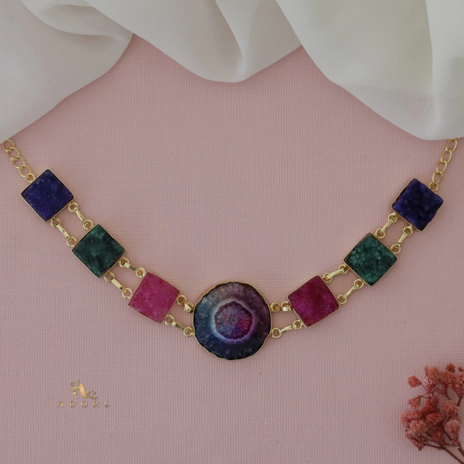 Lavani Solar Agate + Druzy Choker / Short Neckpiece - Image 15