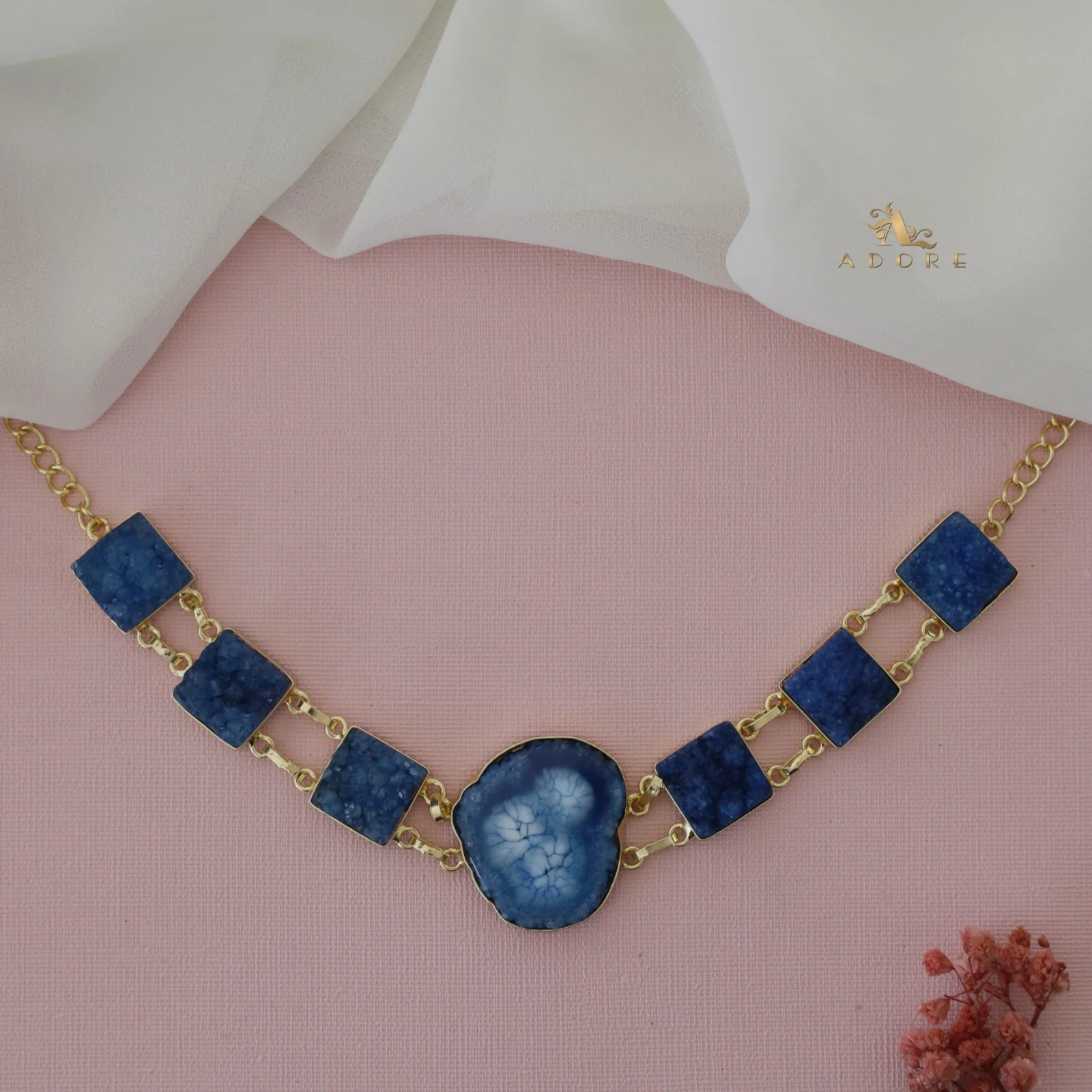 Lavani Solar Agate + Druzy Choker / Short Neckpiece - Image 16