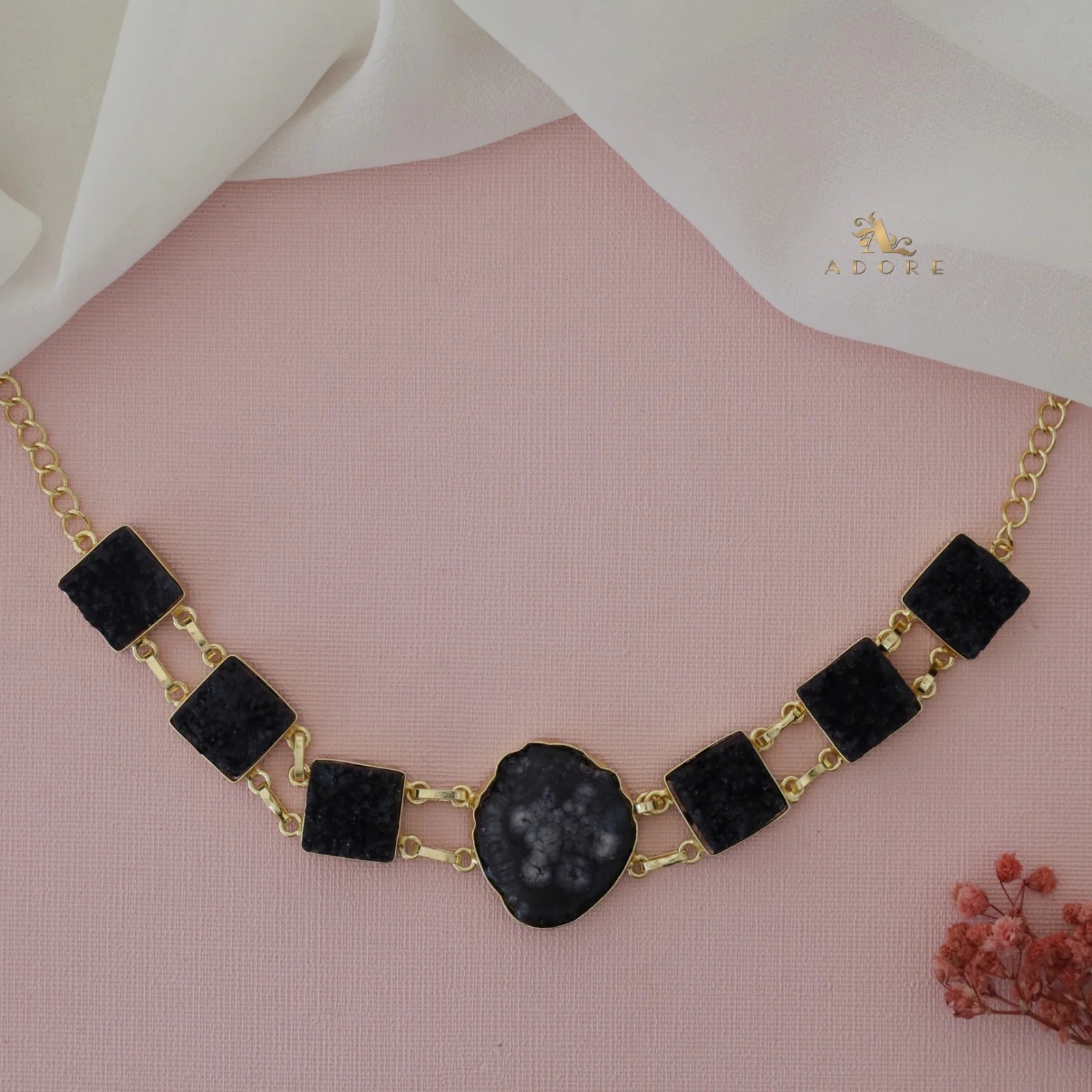 Lavani Solar Agate + Druzy Choker / Short Neckpiece - Image 17