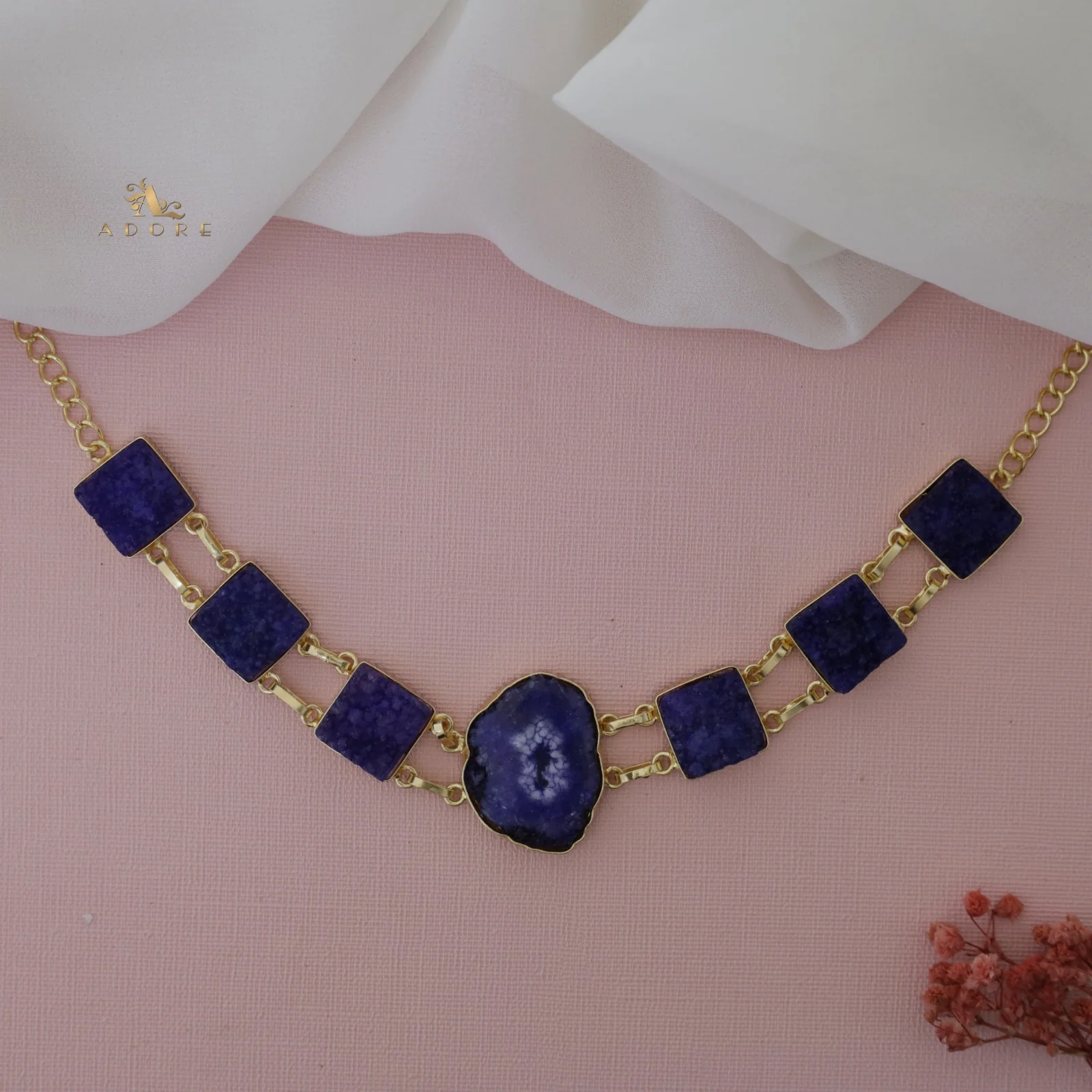 Lavani Solar Agate + Druzy Choker / Short Neckpiece - Image 18
