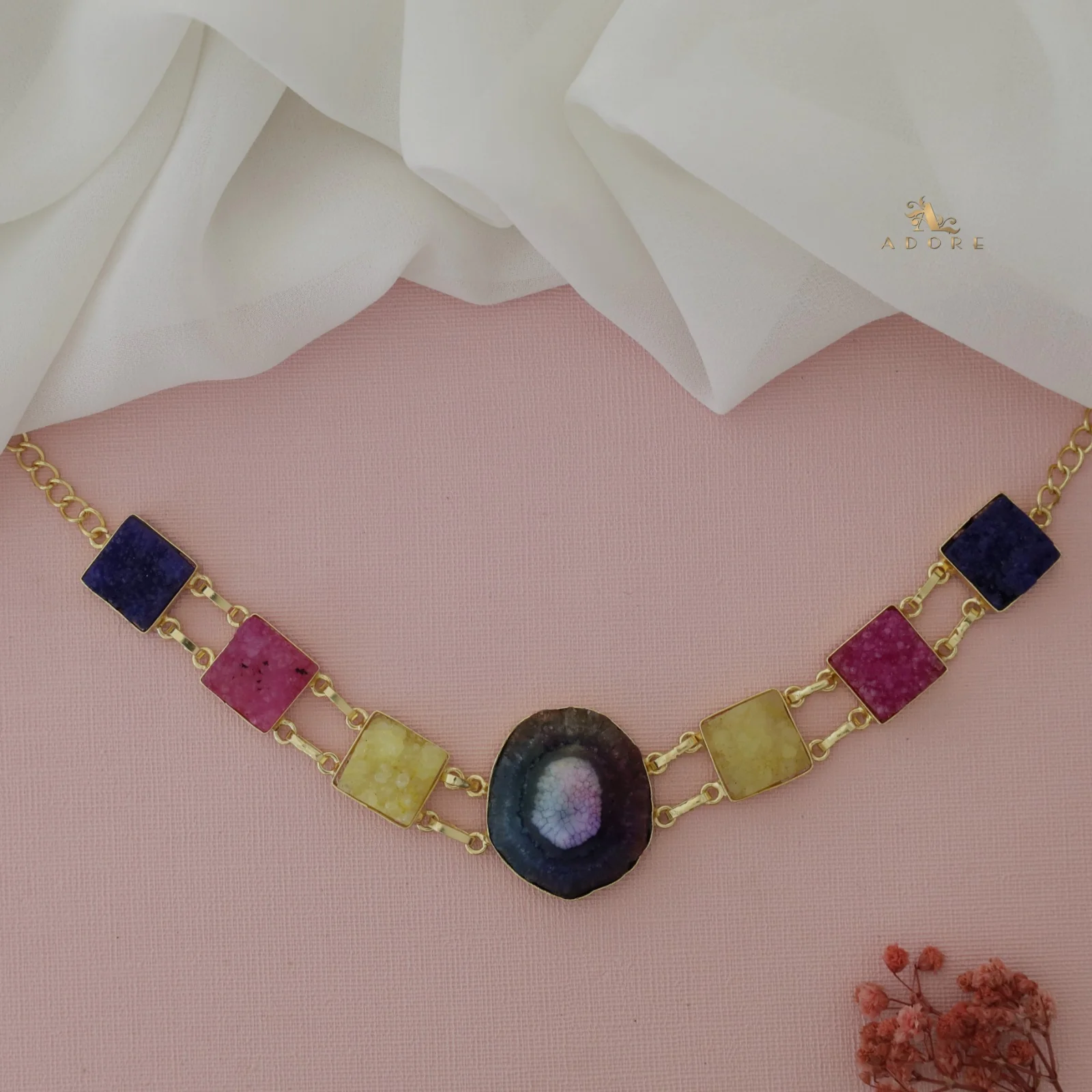 Lavani Solar Agate + Druzy Choker / Short Neckpiece - Image 19