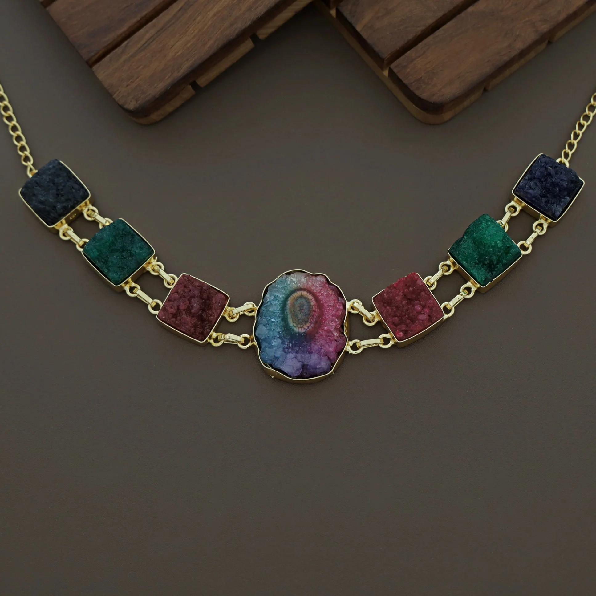 Lavani Solar Agate + Druzy Choker / Short Neckpiece - Image 4